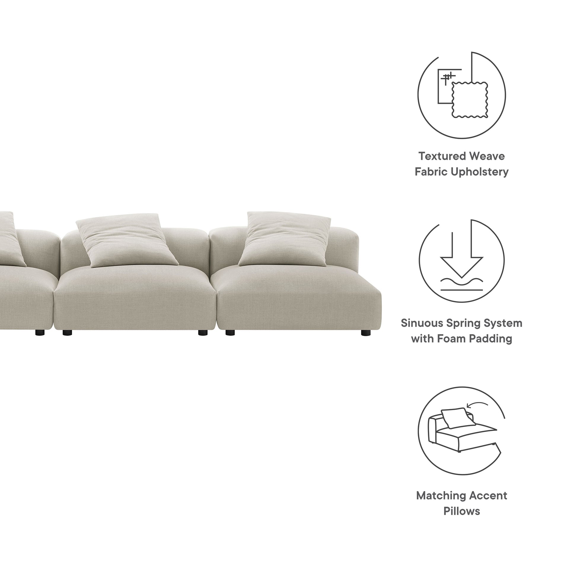 Solace 3-Piece Modular Upholstered Fabric Sofa by Modway - Best Buy Furniture