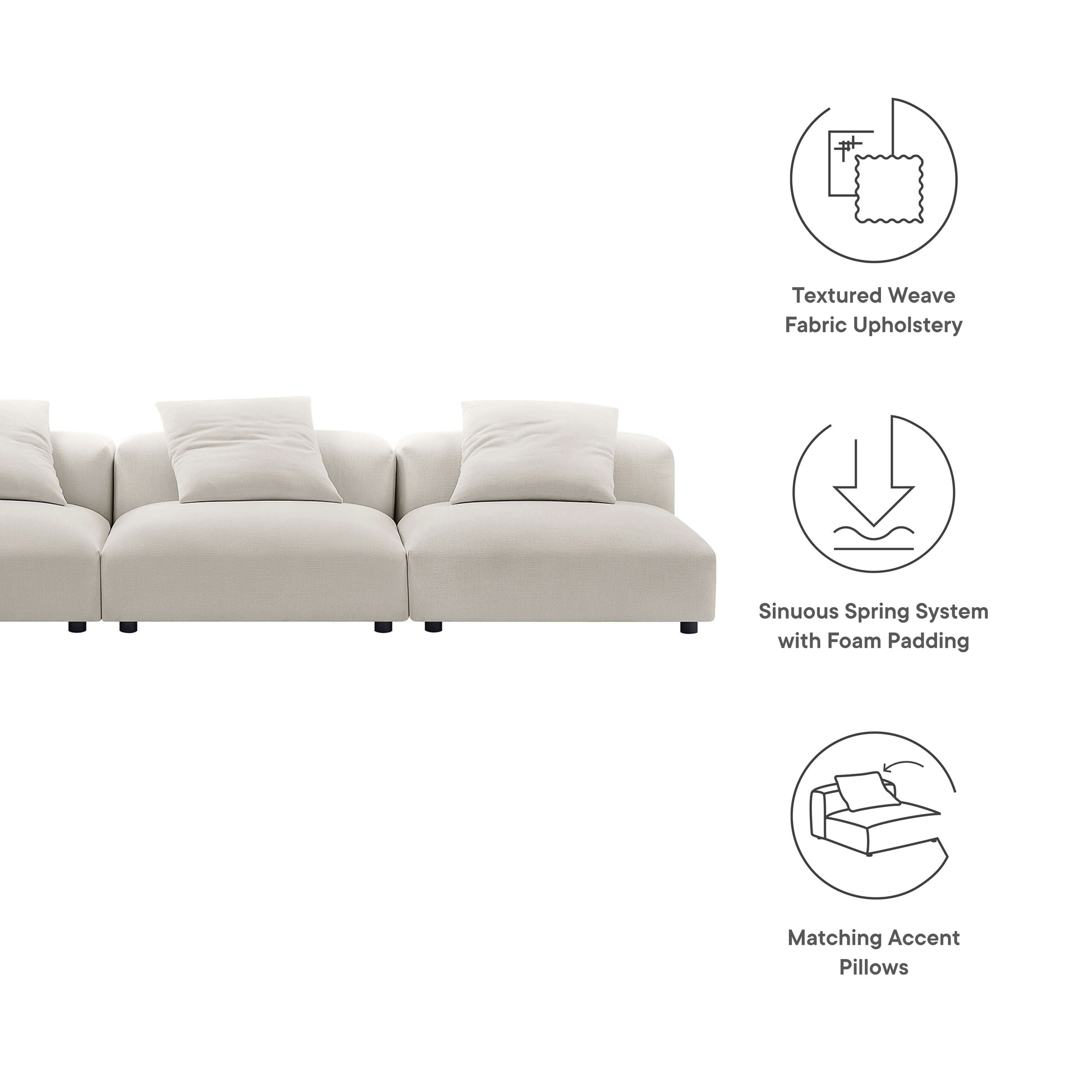 Solace 3-Piece Modular Upholstered Fabric Sofa by Modway - Best Buy Furniture
