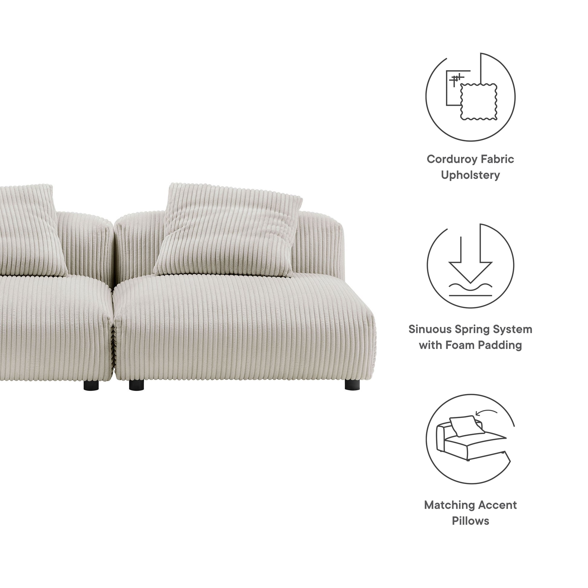 Solace 2-Piece Modular Corduroy Upholstered Sofa by Modway - Best Buy Furniture