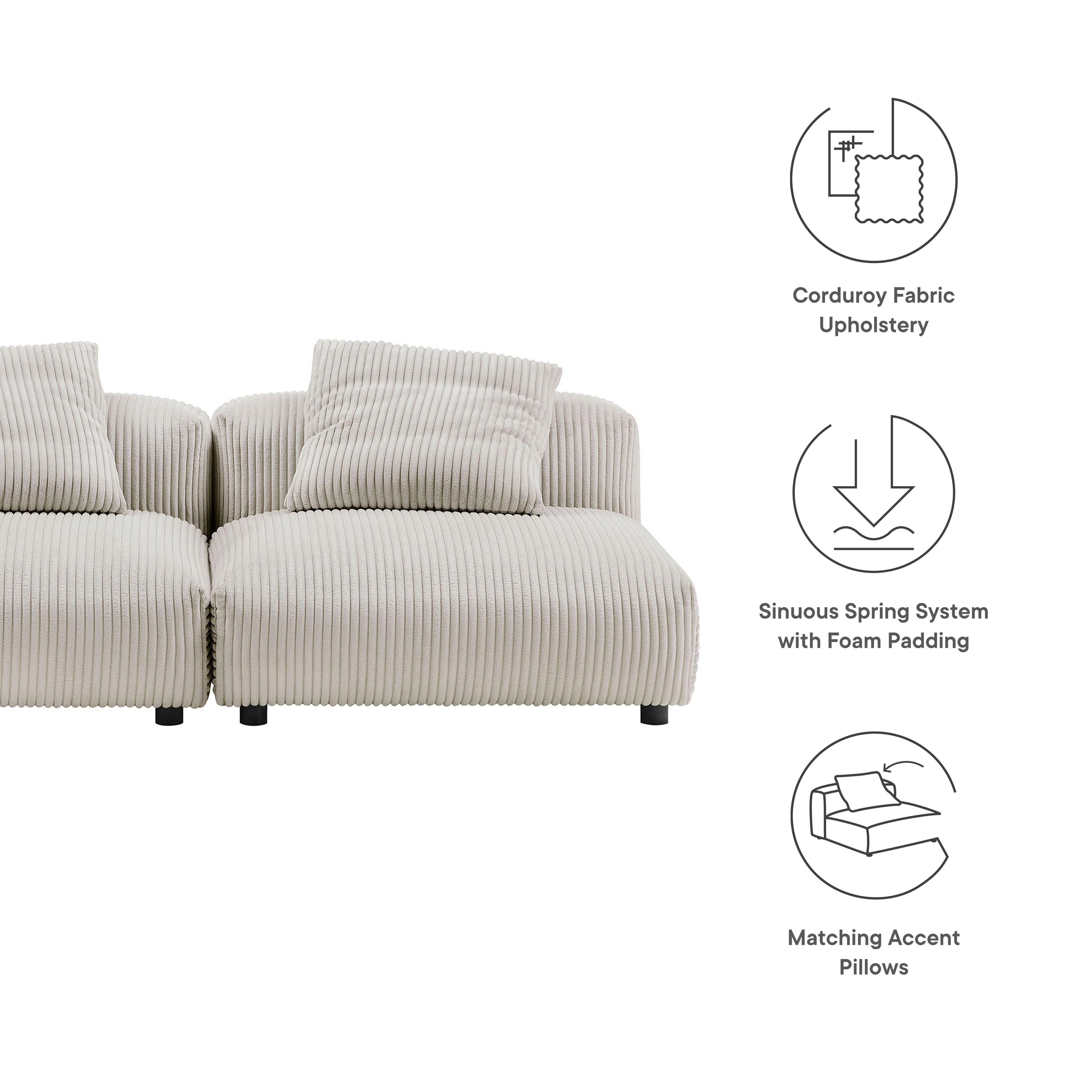 Solace 2-Piece Modular Corduroy Upholstered Sofa by Modway - Best Buy Furniture