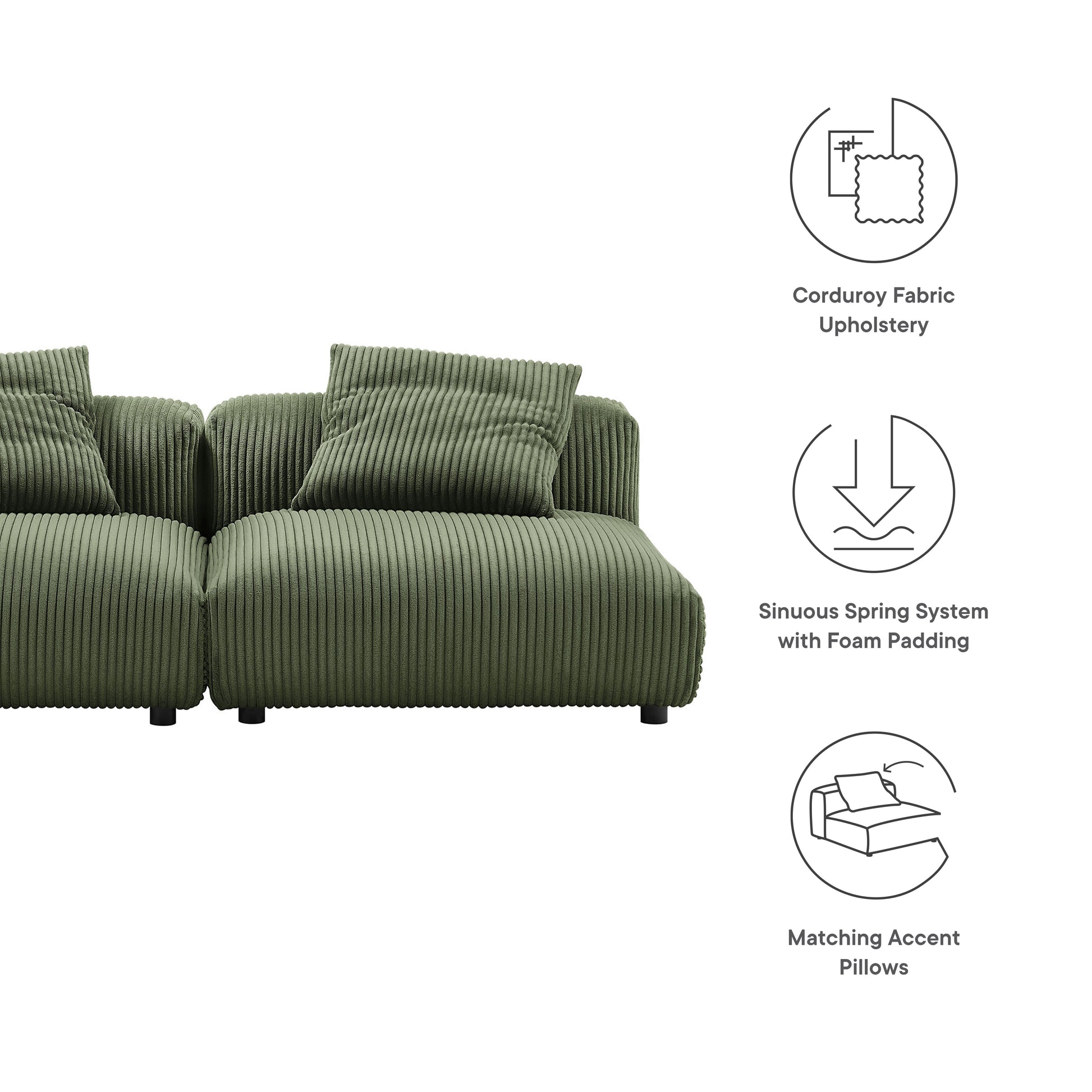 Solace 2-Piece Modular Corduroy Upholstered Sofa by Modway - Best Buy Furniture