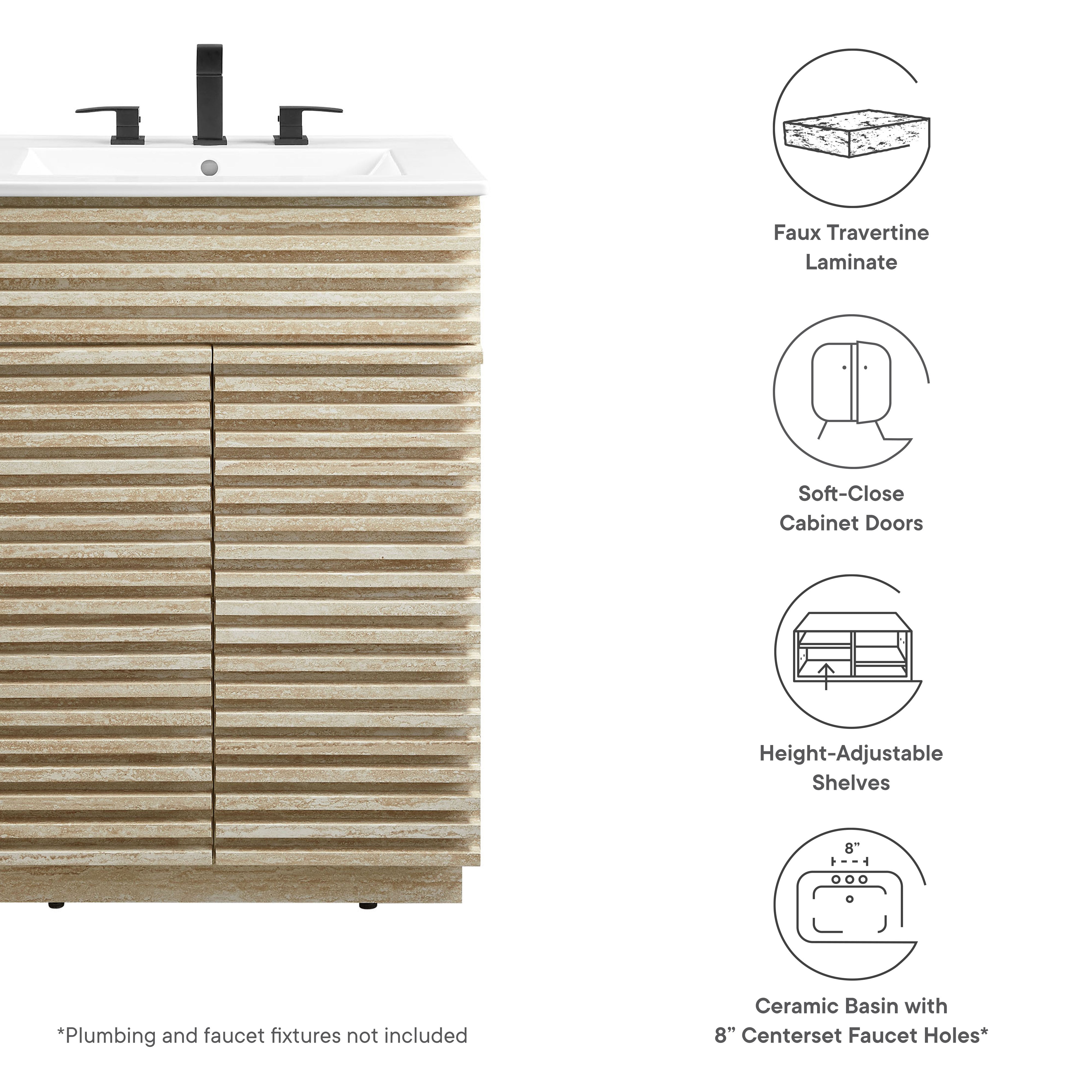Render 24" Faux Travertine Bathroom Vanity With Sink by Modway - Best Buy Furniture