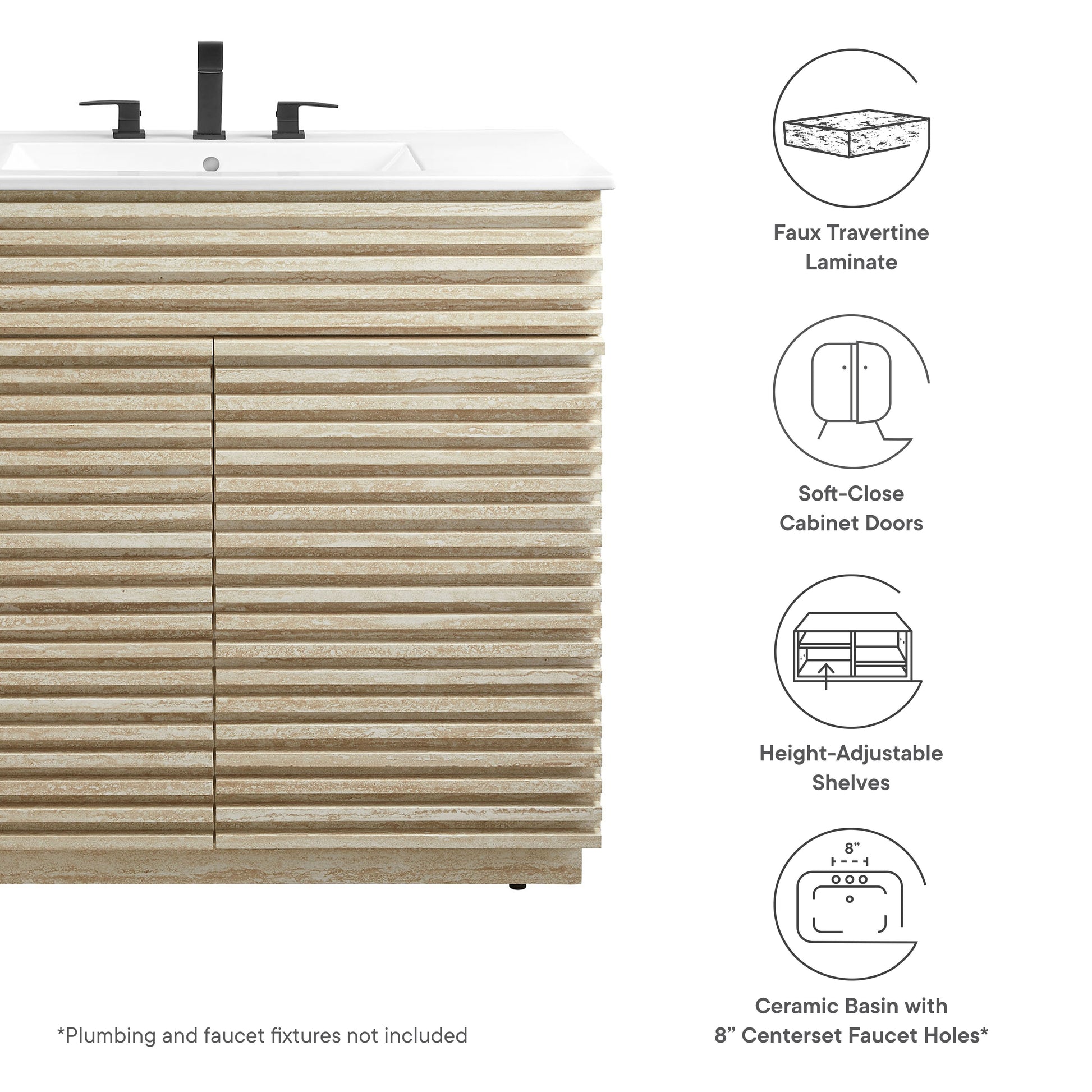 Render 36" Faux Travertine Bathroom Vanity With Sink by Modway - Best Buy Furniture