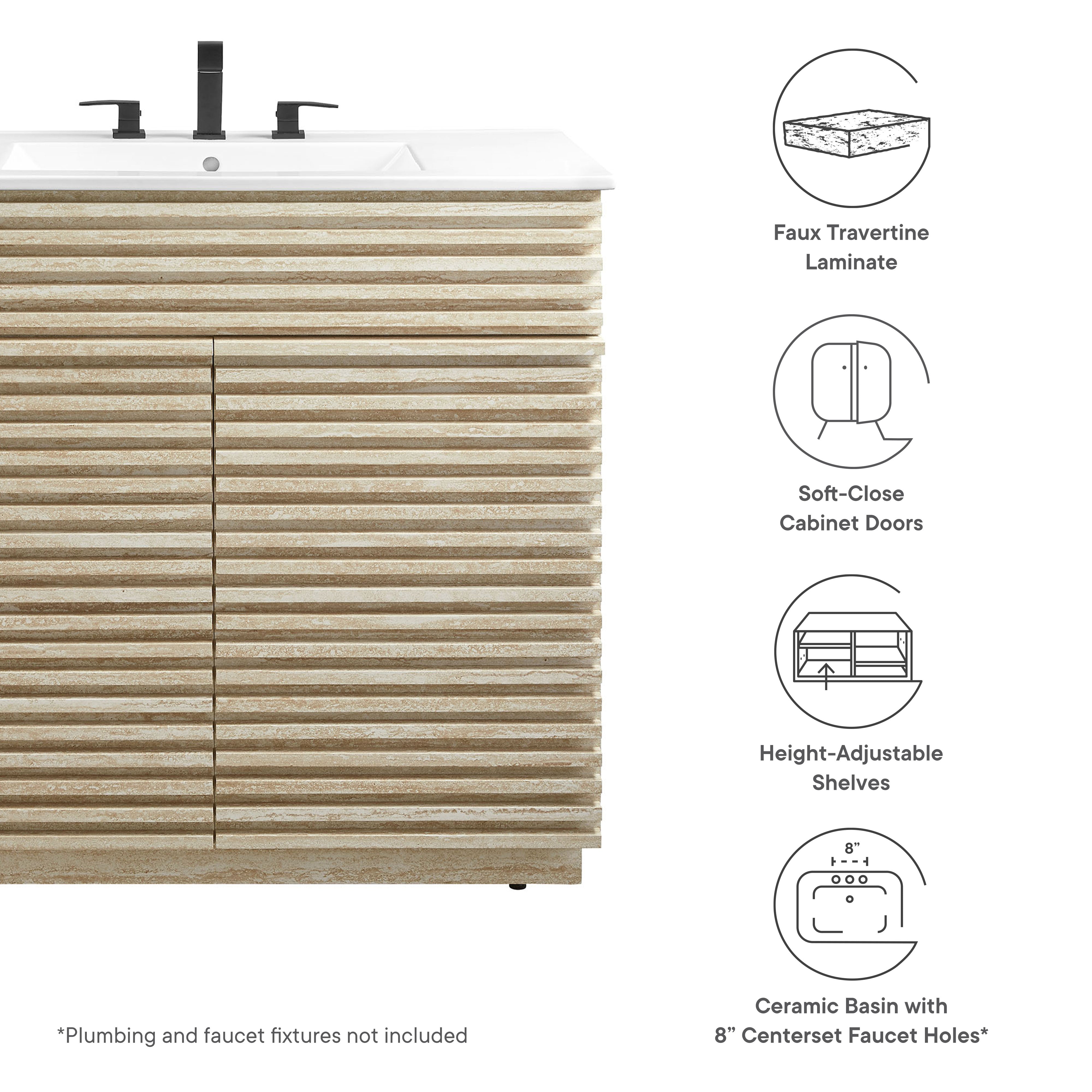 Render 36" Faux Travertine Bathroom Vanity With Sink by Modway - Best Buy Furniture