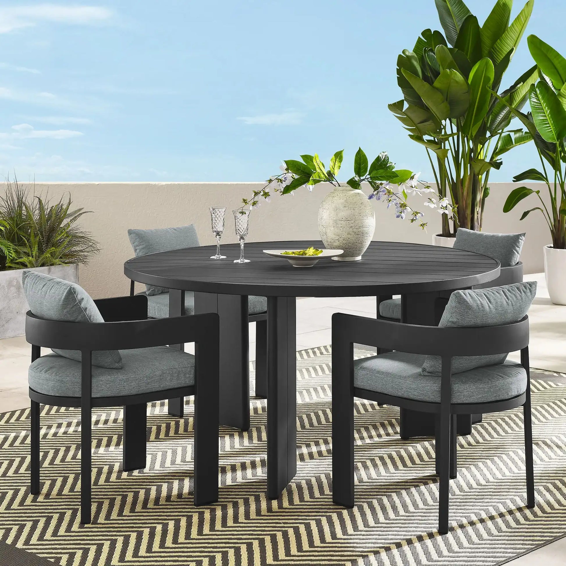Tahoe 5-Piece Outdoor Patio Aluminum Dining Set in Gray Gray - Best Buy Furniture