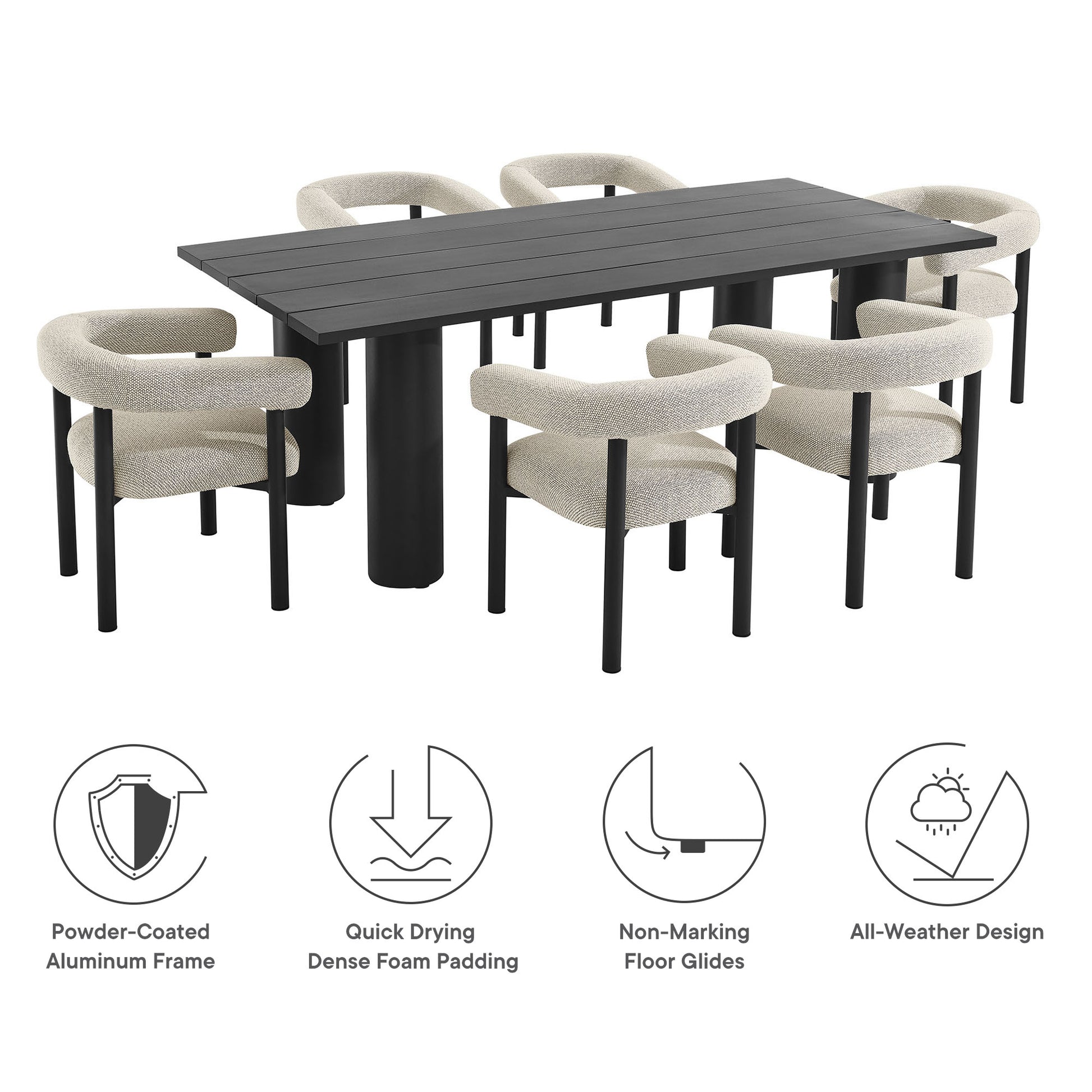Nautica 7-Piece Rectangular Outdoor Patio Aluminum Dining Table and Chairs Set by Modway - Best Buy Furniture