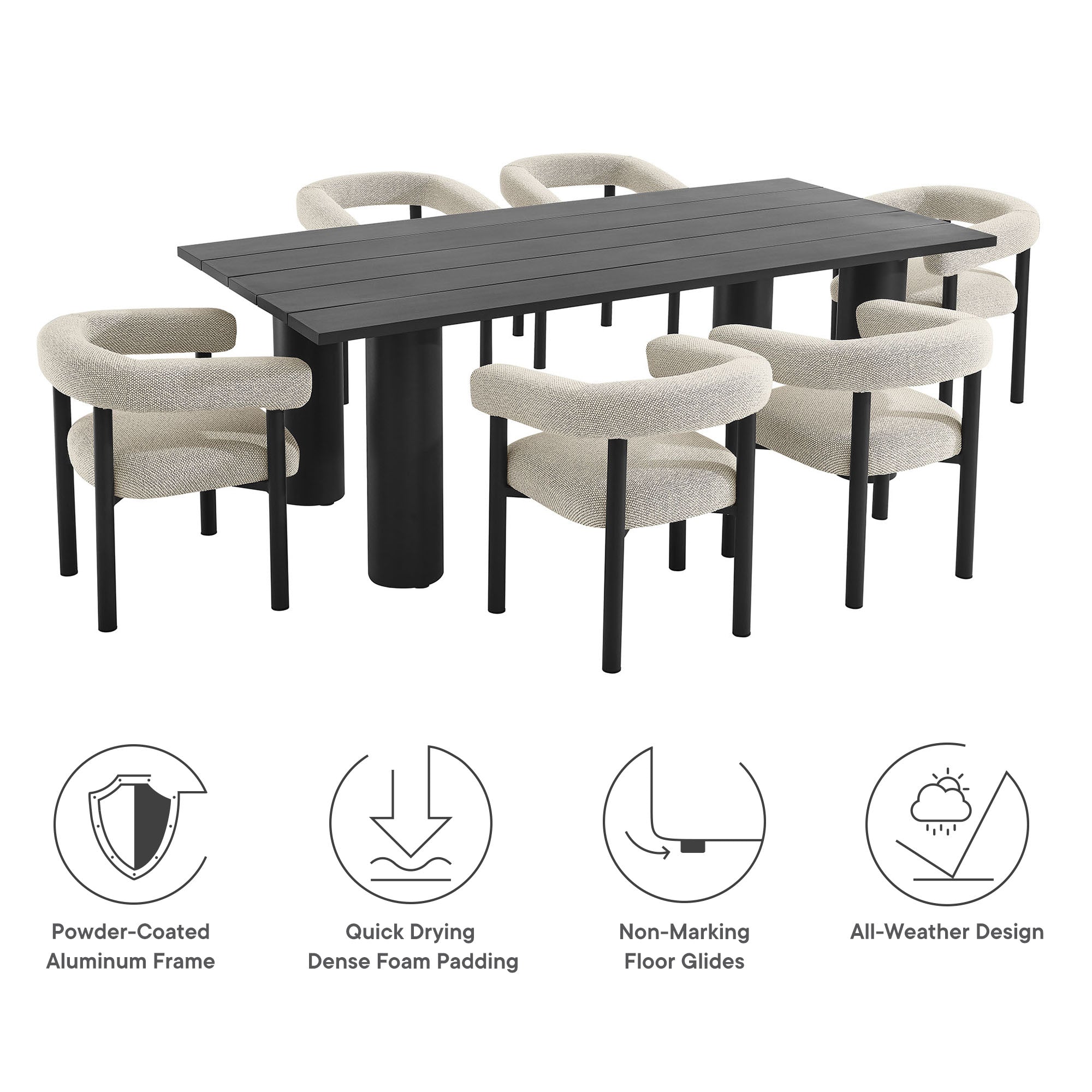 Nautica 7-Piece Rectangular Outdoor Patio Aluminum Dining Table and Chairs Set by Modway - Best Buy Furniture