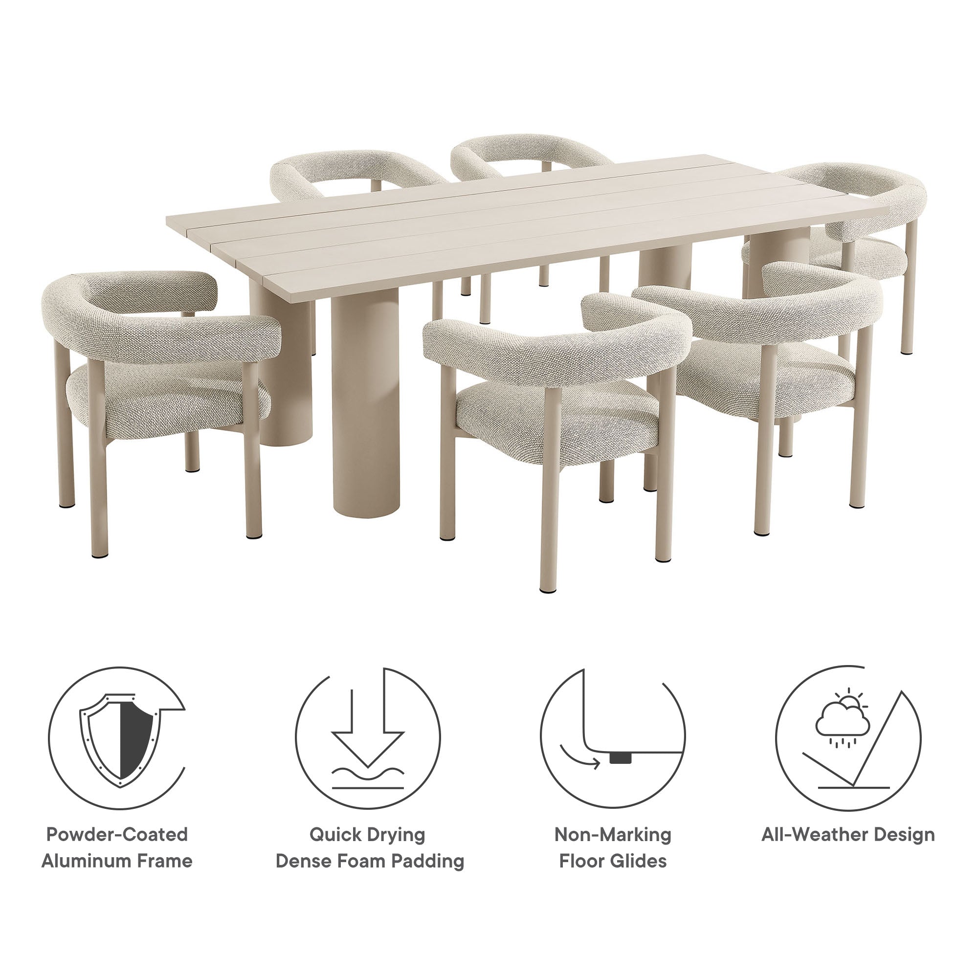 Nautica 7-Piece Rectangular Outdoor Patio Aluminum Dining Table and Chairs Set by Modway - Best Buy Furniture