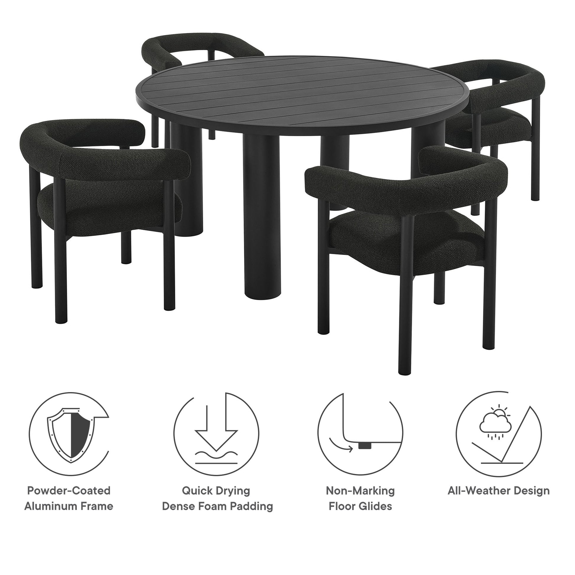 Nautica 5-Piece Round Outdoor Patio Aluminum Dining Table and Chairs Set by Modway - Best Buy Furniture