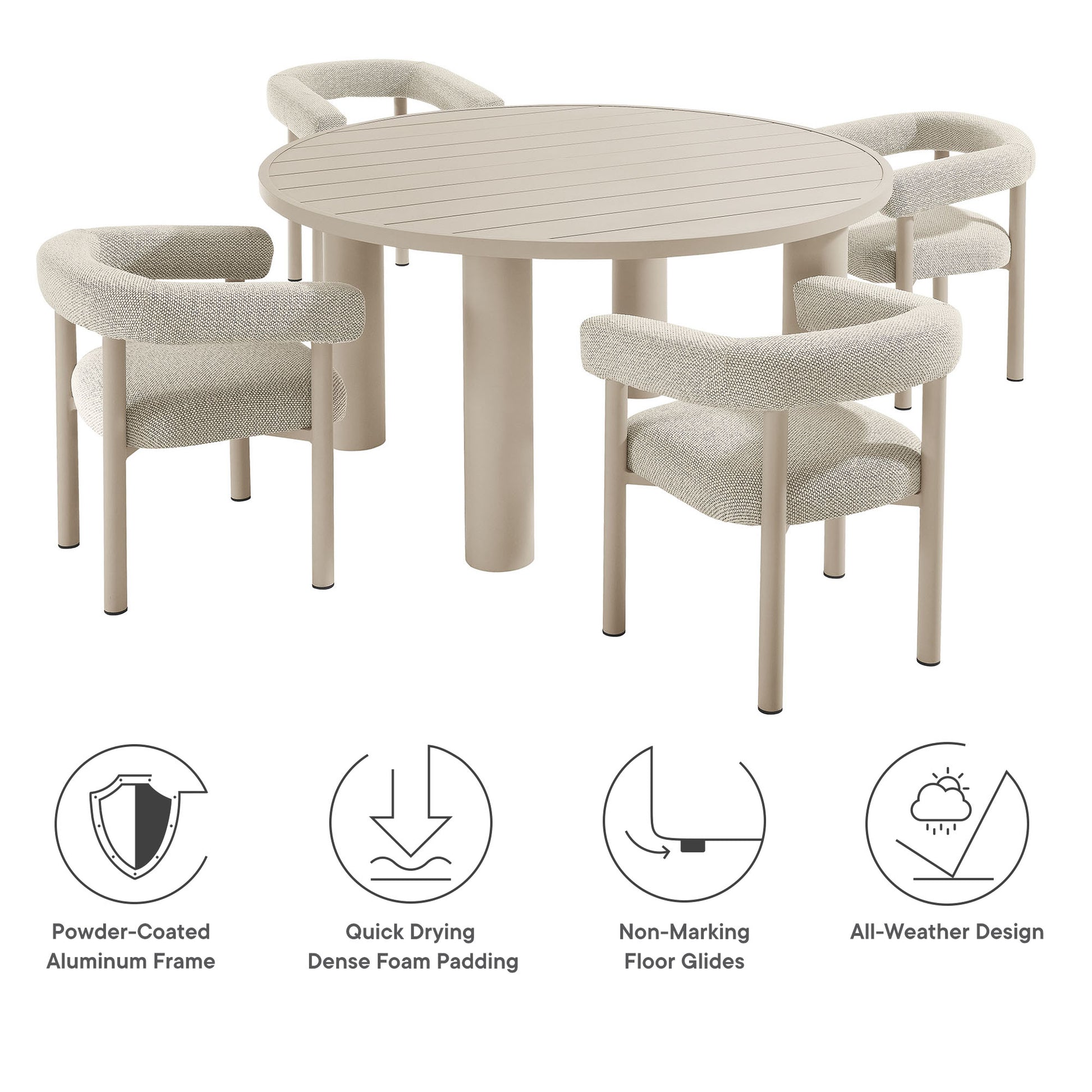 Nautica 5-Piece Round Outdoor Patio Aluminum Dining Table and Chairs Set by Modway - Best Buy Furniture