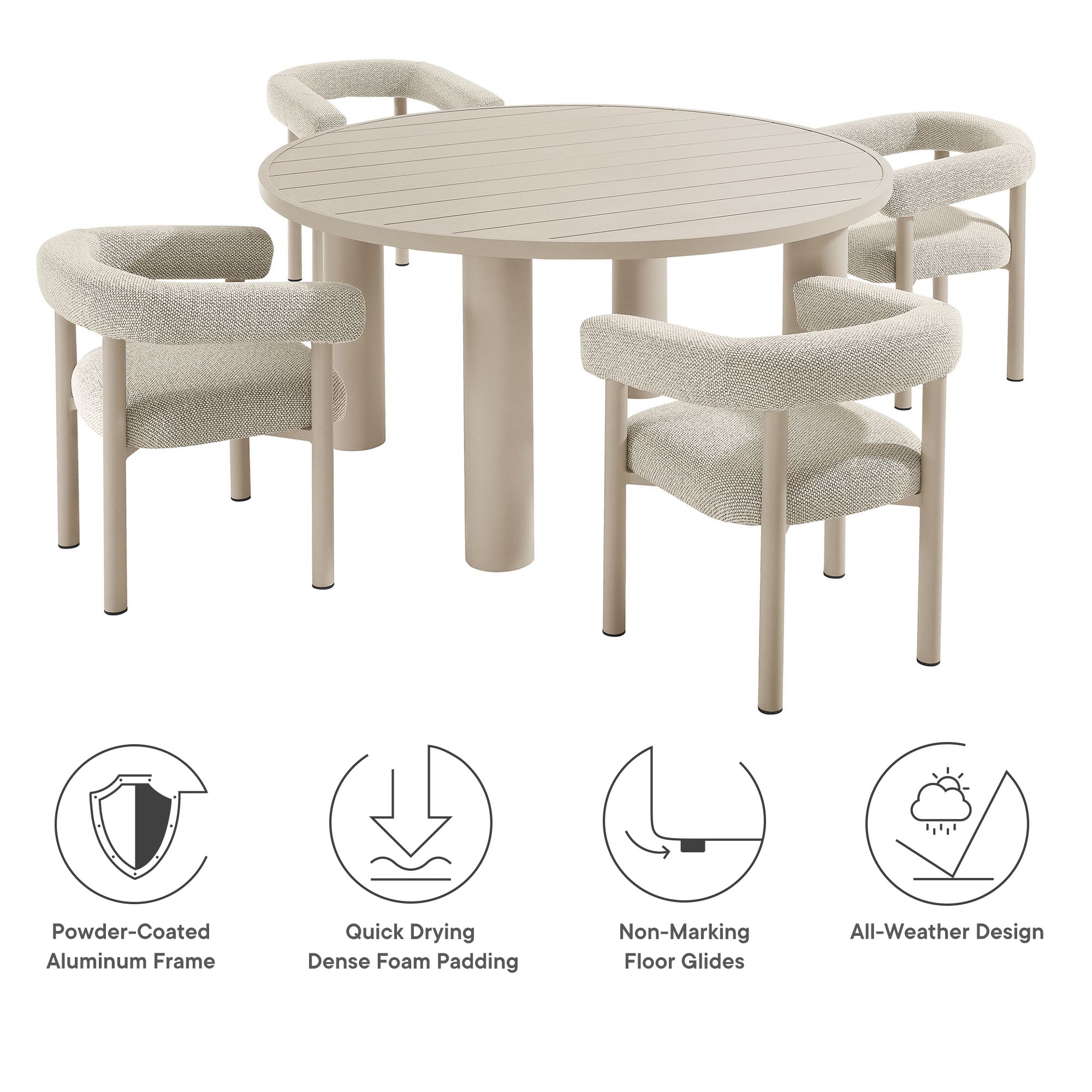 Nautica 5-Piece Round Outdoor Patio Aluminum Dining Table and Chairs Set by Modway - Best Buy Furniture