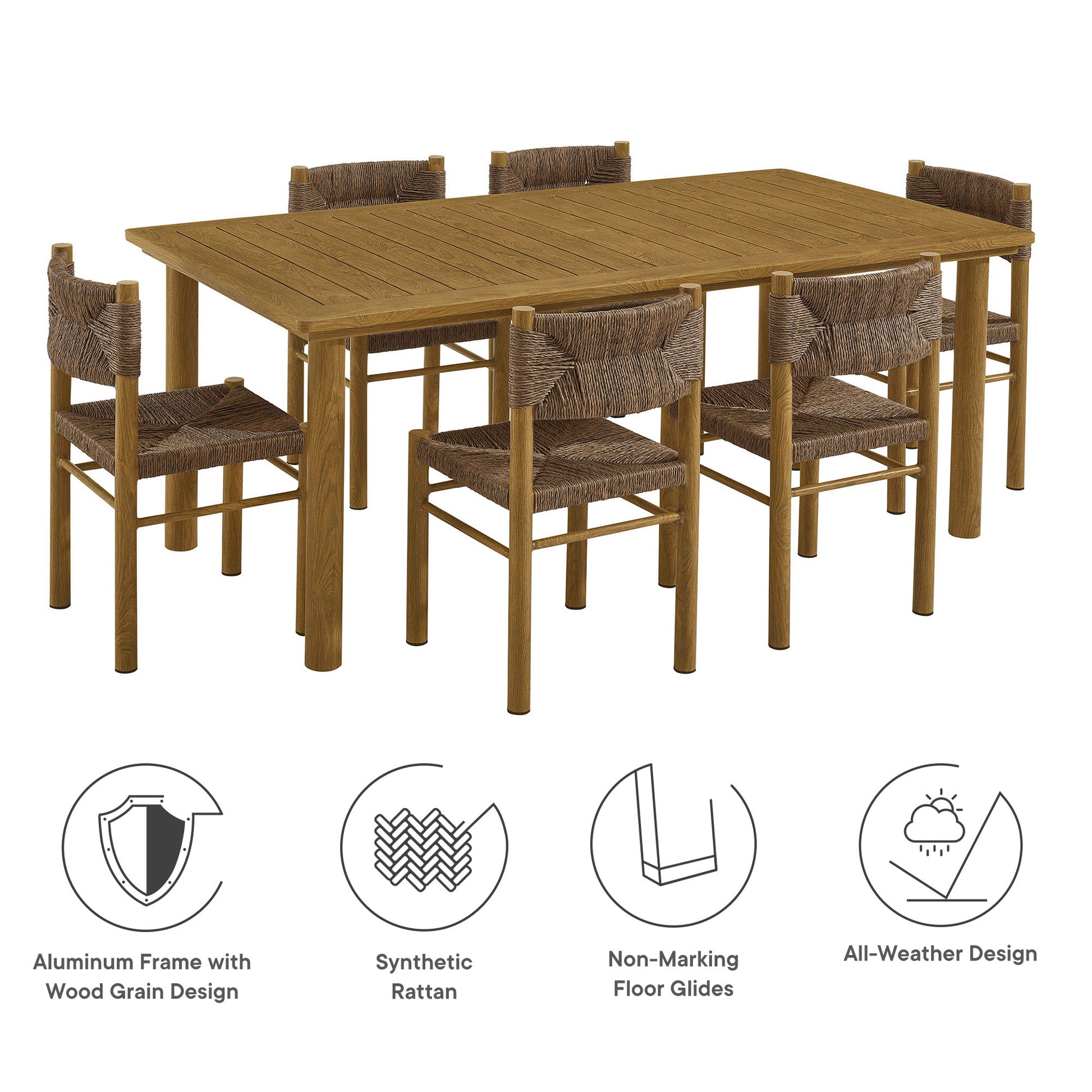 Parkland 7-Piece Rectangular Outdoor Patio Rattan and Aluminum Dining Table and Chairs Set by Modway - Best Buy Furniture