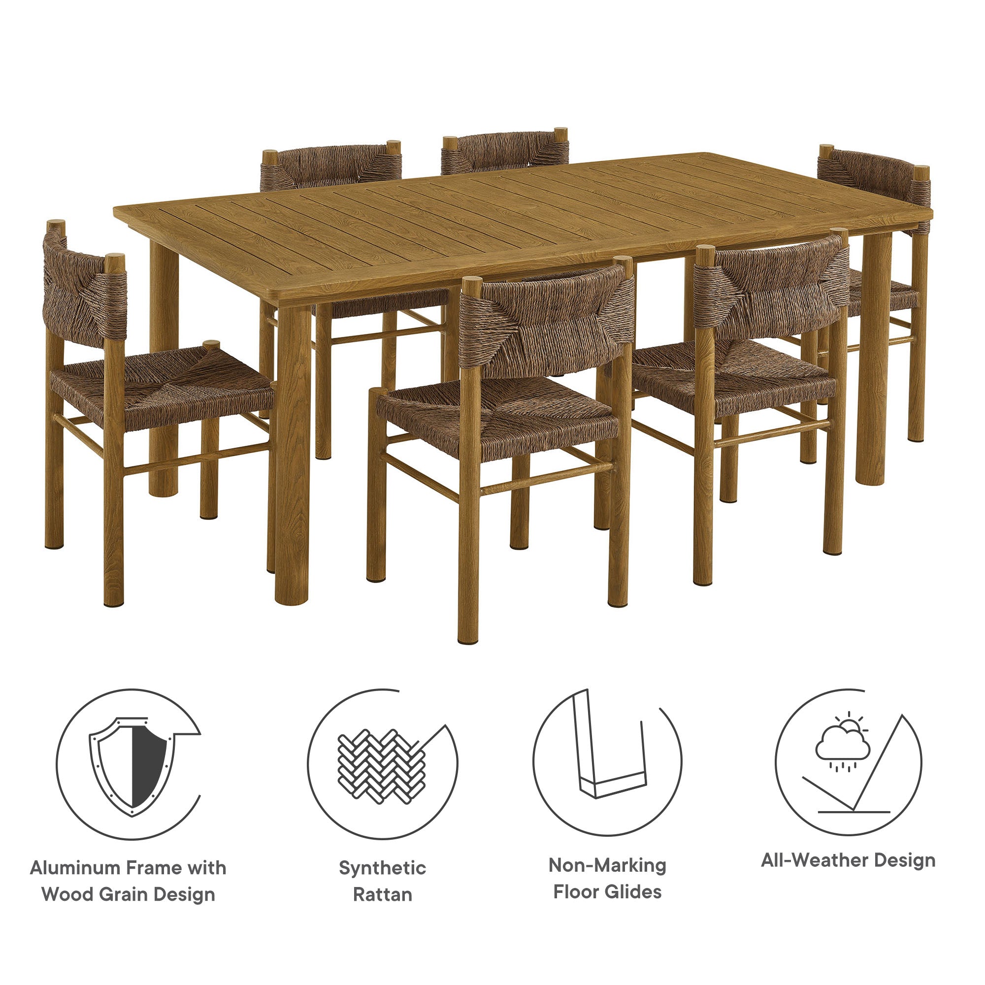 Parkland 7-Piece Rectangular Outdoor Patio Rattan and Aluminum Dining Table and Chairs Set by Modway - Best Buy Furniture