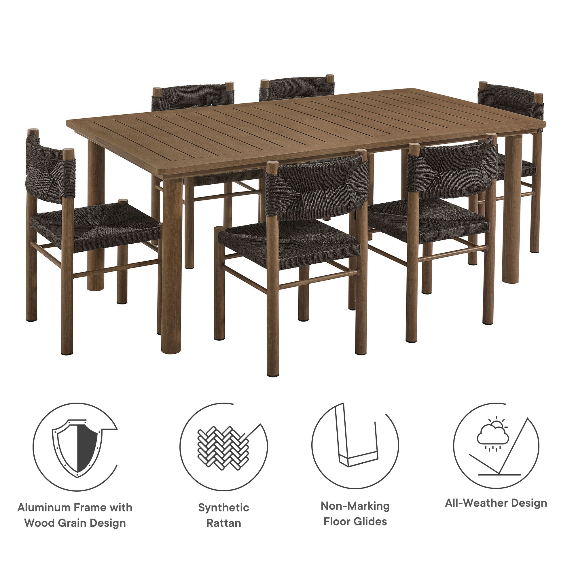 Parkland 7-Piece Rectangular Outdoor Patio Rattan and Aluminum Dining Table and Chairs Set by Modway - Best Buy Furniture