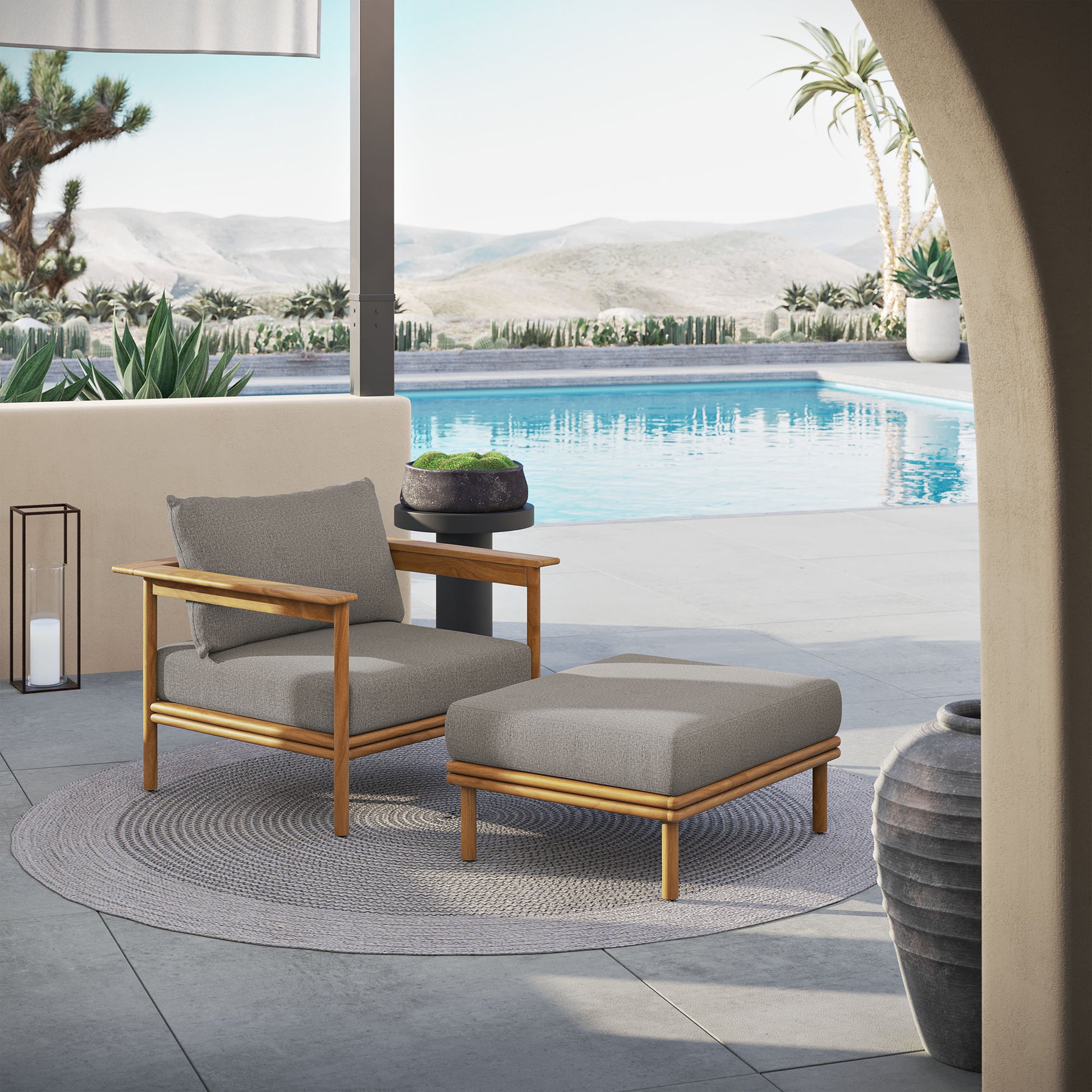 Wren Outdoor Patio Teak Wood Armchair and Ottoman Set by Modway - Best Buy Furniture