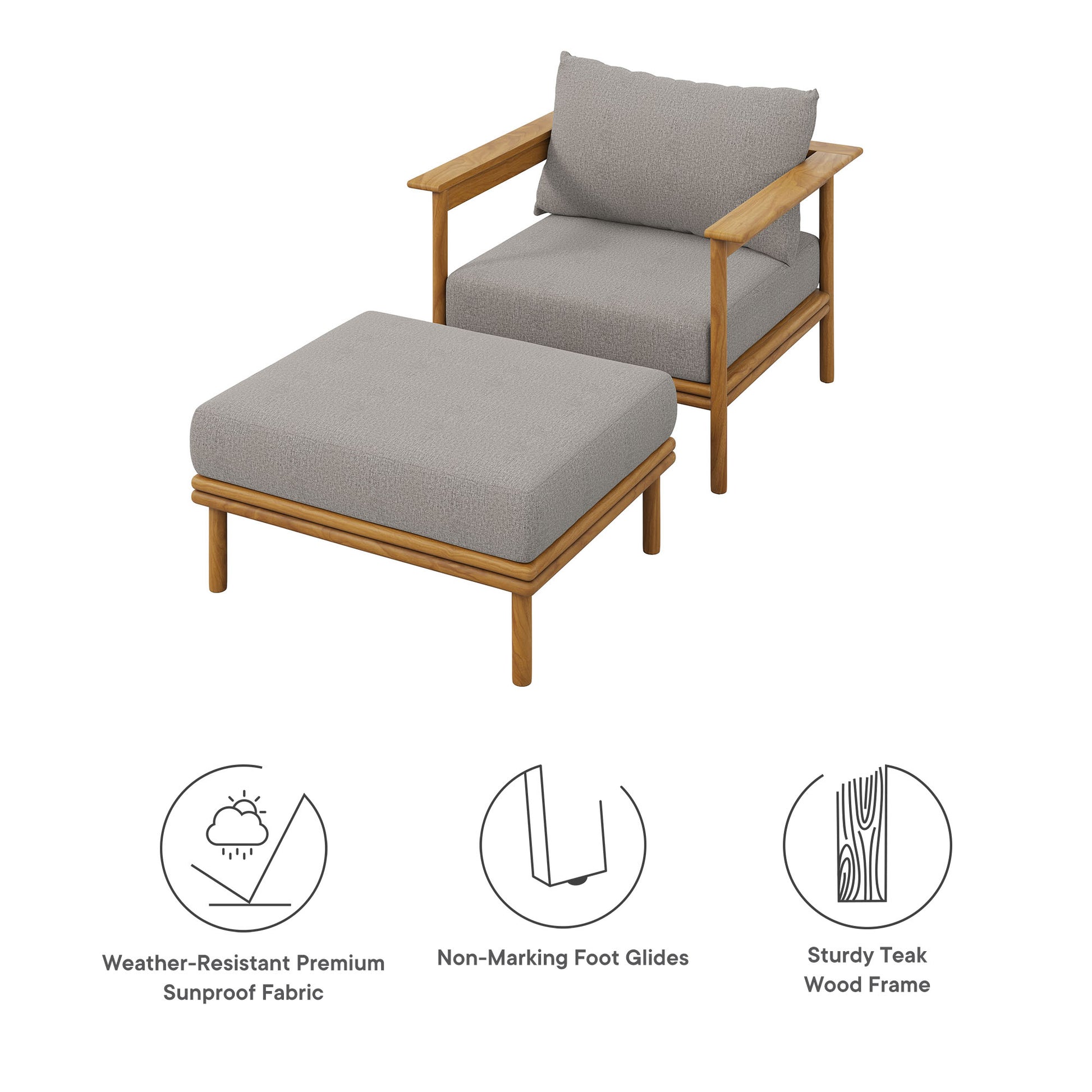 Wren Outdoor Patio Teak Wood Armchair and Ottoman Set by Modway - Best Buy Furniture
