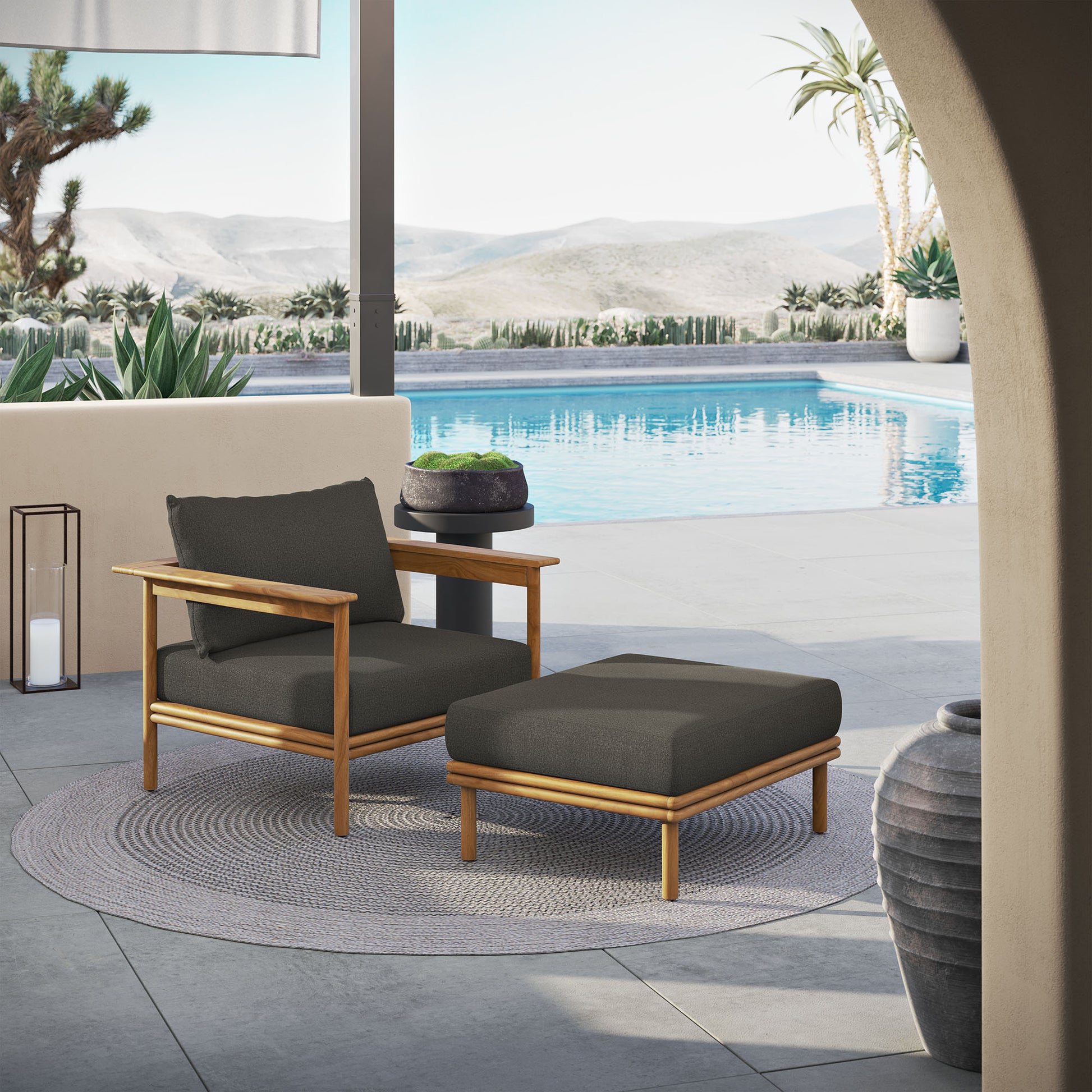 Wren Outdoor Patio Teak Wood Armchair and Ottoman Set by Modway - Best Buy Furniture