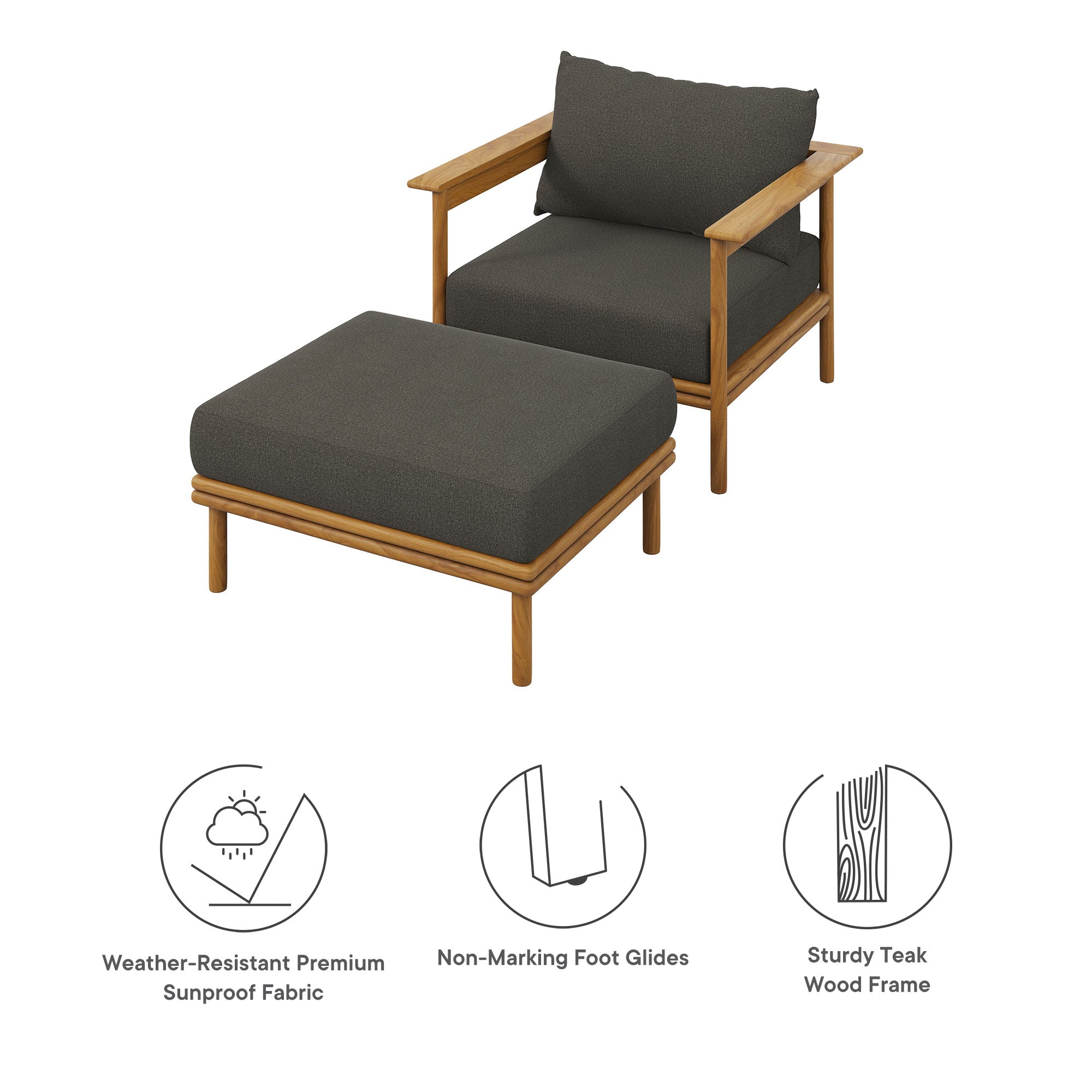 Wren Outdoor Patio Teak Wood Armchair and Ottoman Set by Modway - Best Buy Furniture