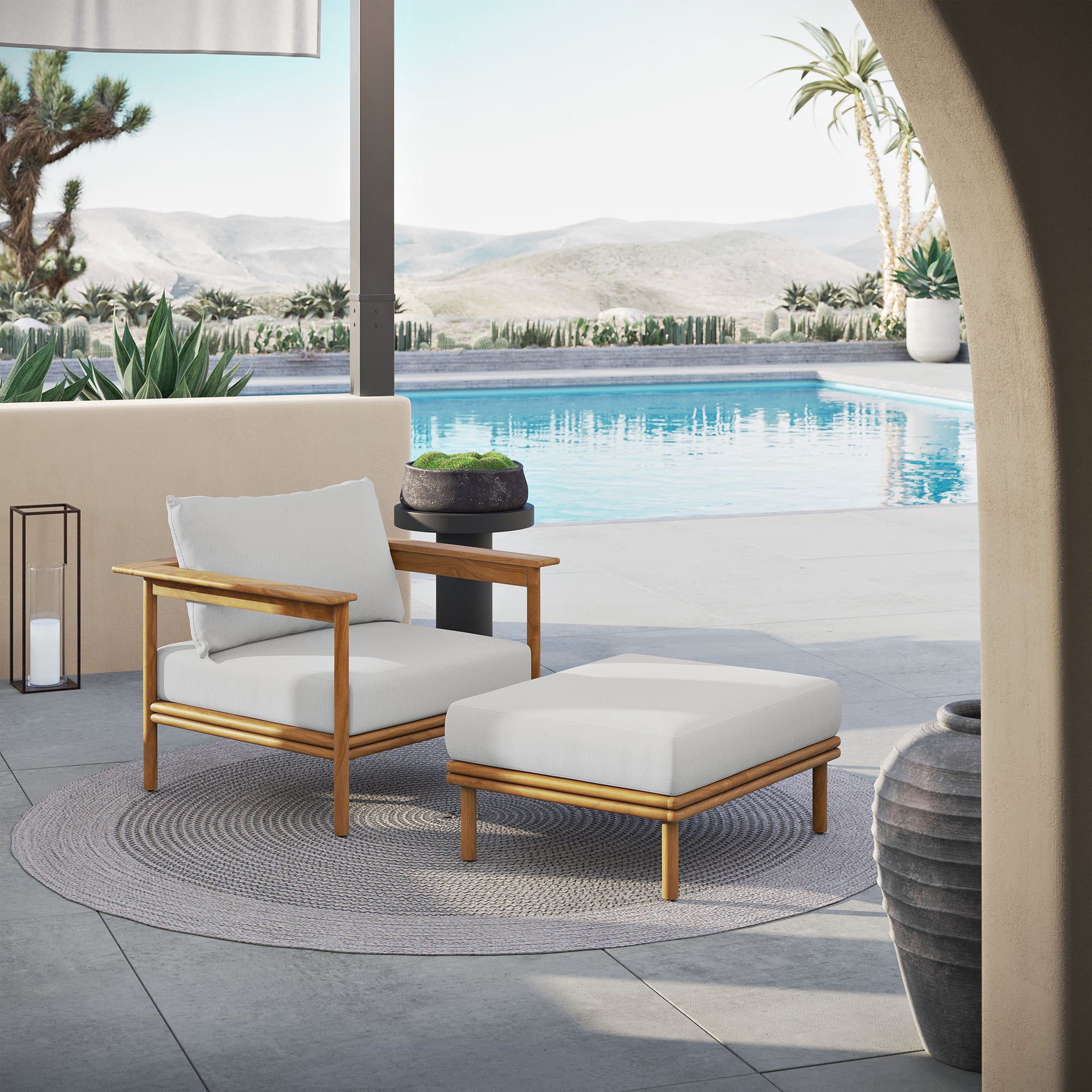 Wren Outdoor Patio Teak Wood Armchair and Ottoman Set by Modway - Best Buy Furniture