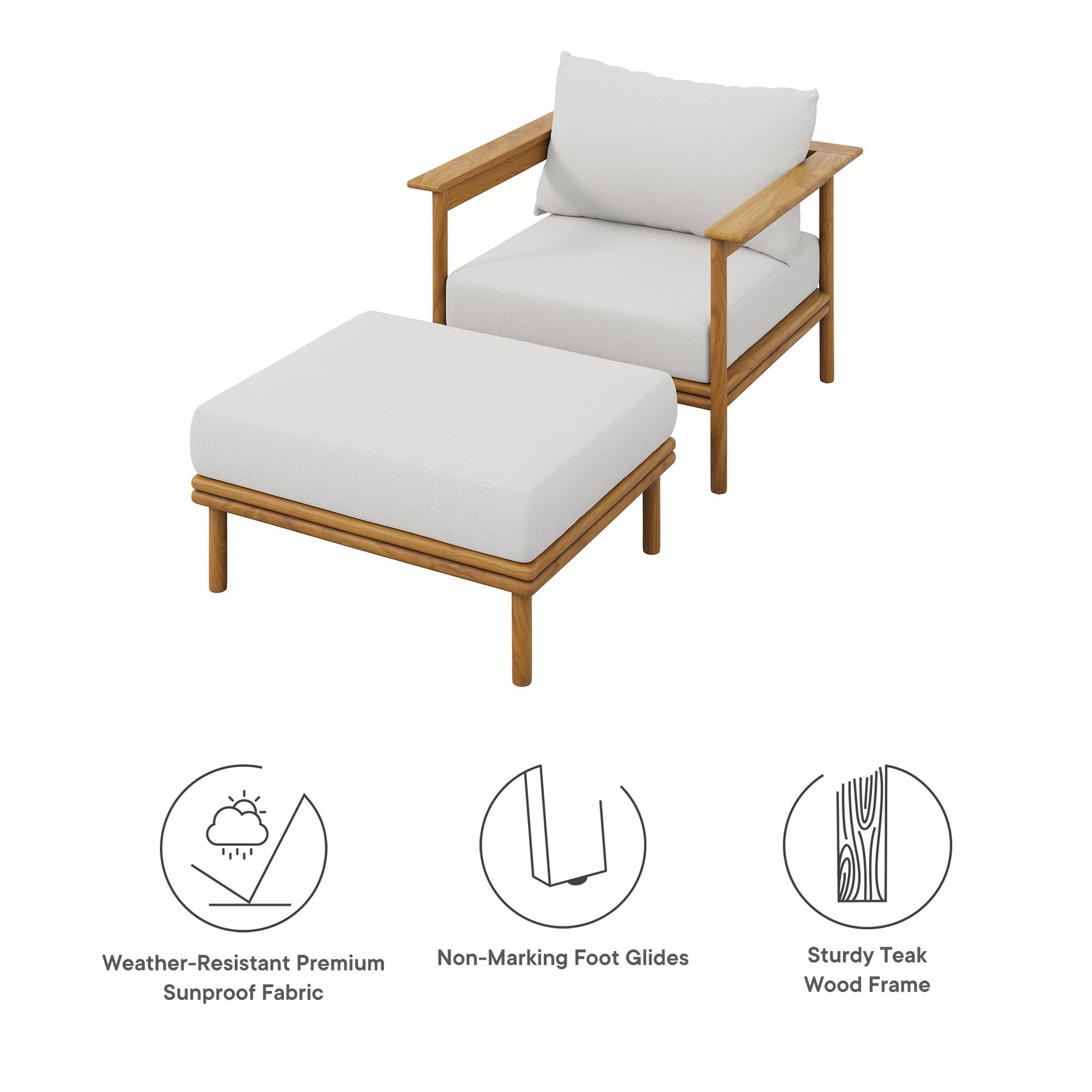 Wren Outdoor Patio Teak Wood Armchair and Ottoman Set by Modway - Best Buy Furniture