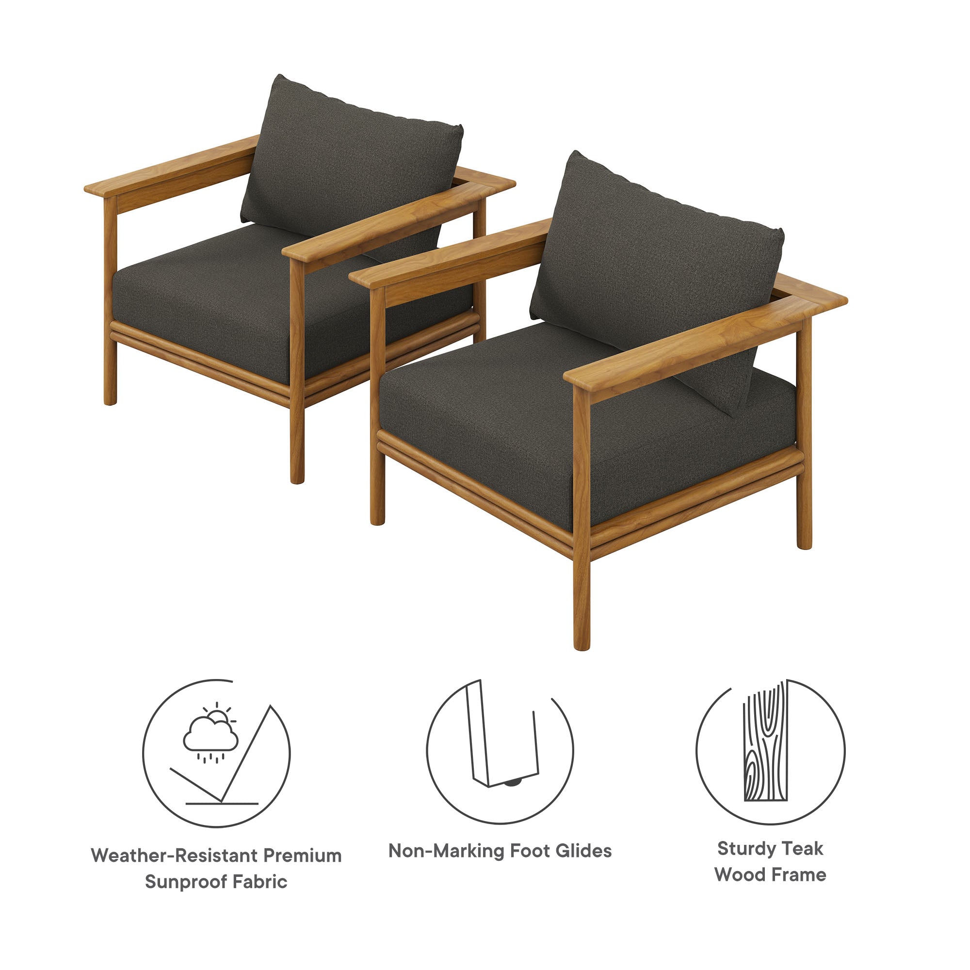 Wren Outdoor Patio Teak Wood Armchair Set of 2 by Modway - Best Buy Furniture