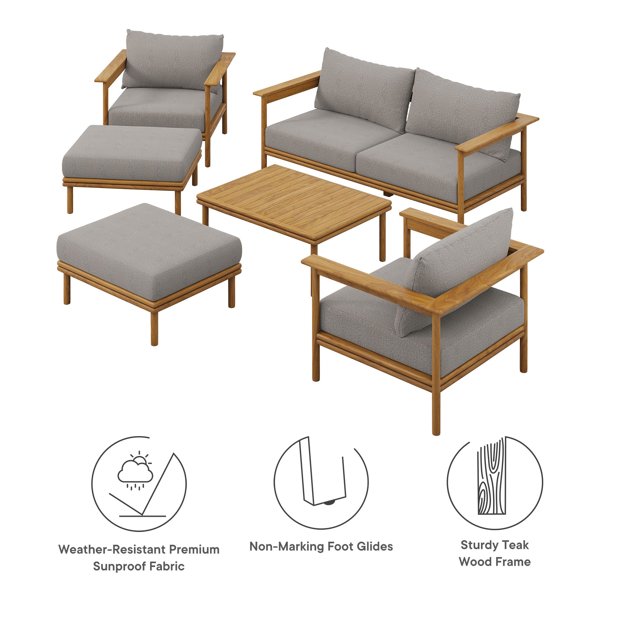 Wren 6-Piece Outdoor Patio Teak Wood Furniture Set by Modway - Best Buy Furniture