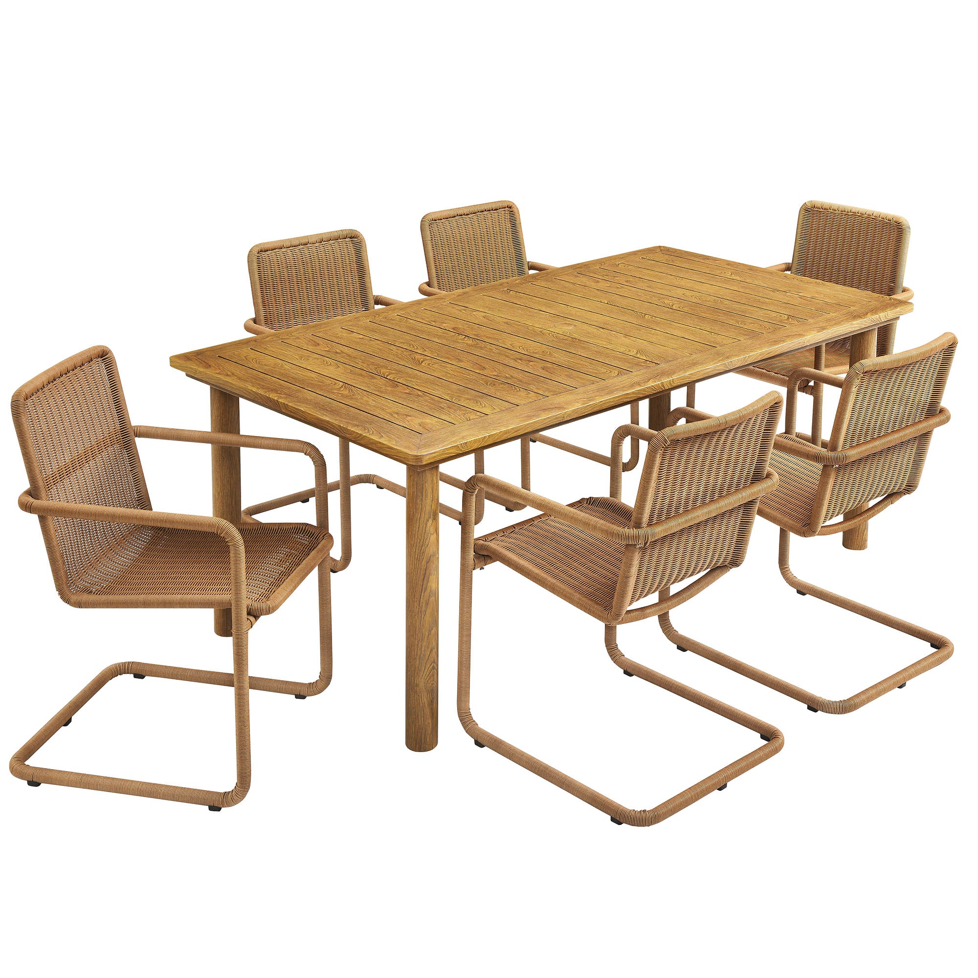 Abacus 7-Piece Rectangular Outdoor Patio Aluminum Dining Table Set with Rattan Armchairs by Modway - Best Buy Furniture