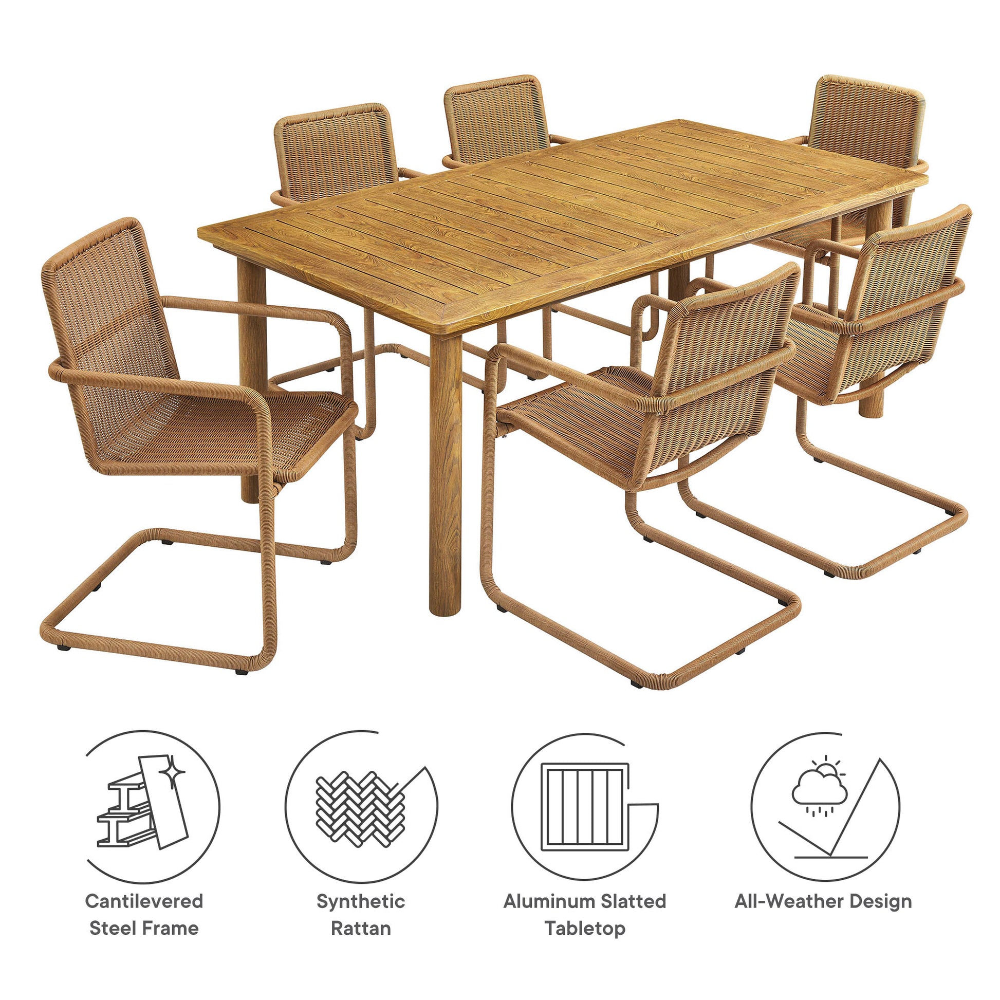 Abacus 7-Piece Rectangular Outdoor Patio Aluminum Dining Table Set with Rattan Armchairs by Modway - Best Buy Furniture