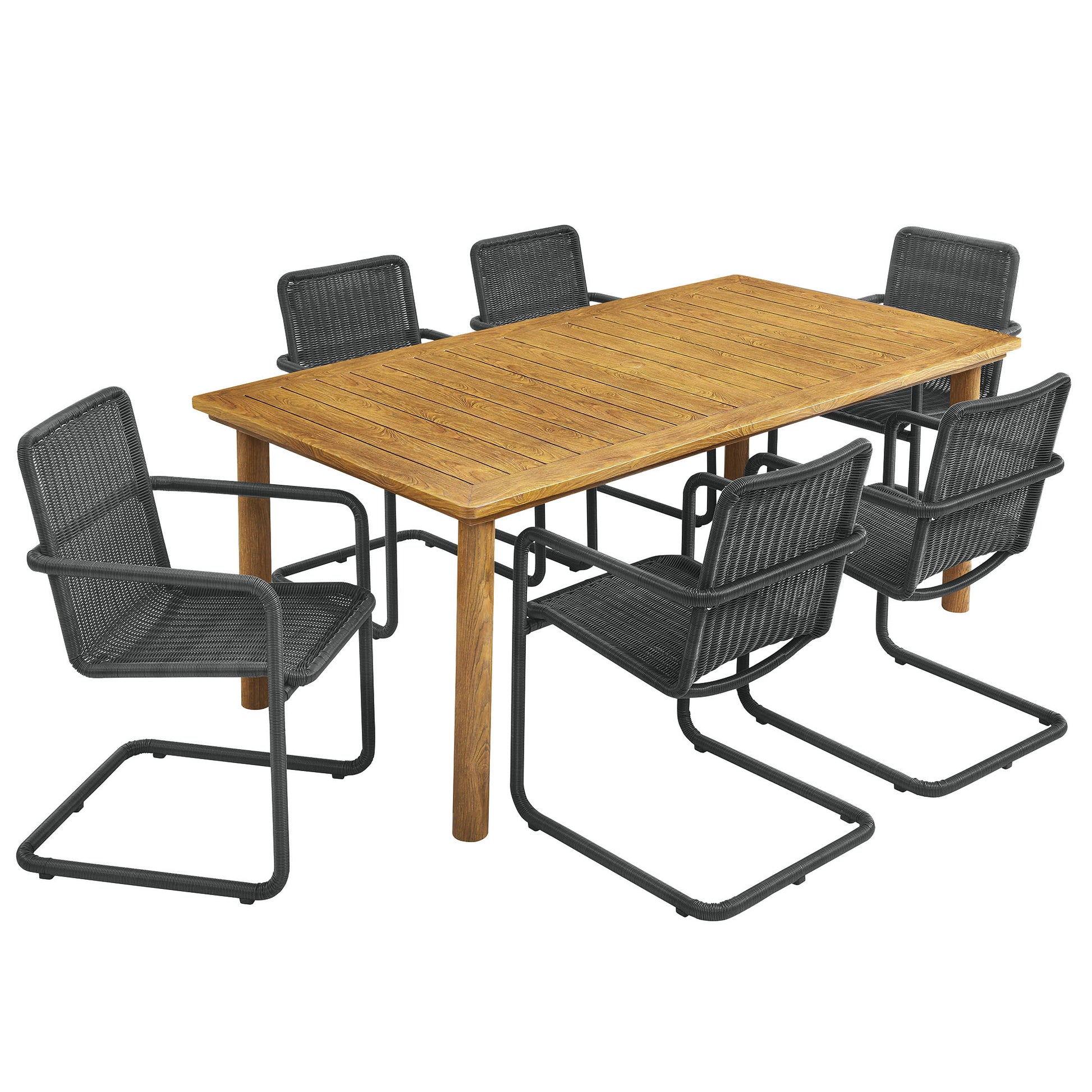 Abacus 7-Piece Rectangular Outdoor Patio Aluminum Dining Table Set with Rattan Armchairs by Modway - Best Buy Furniture