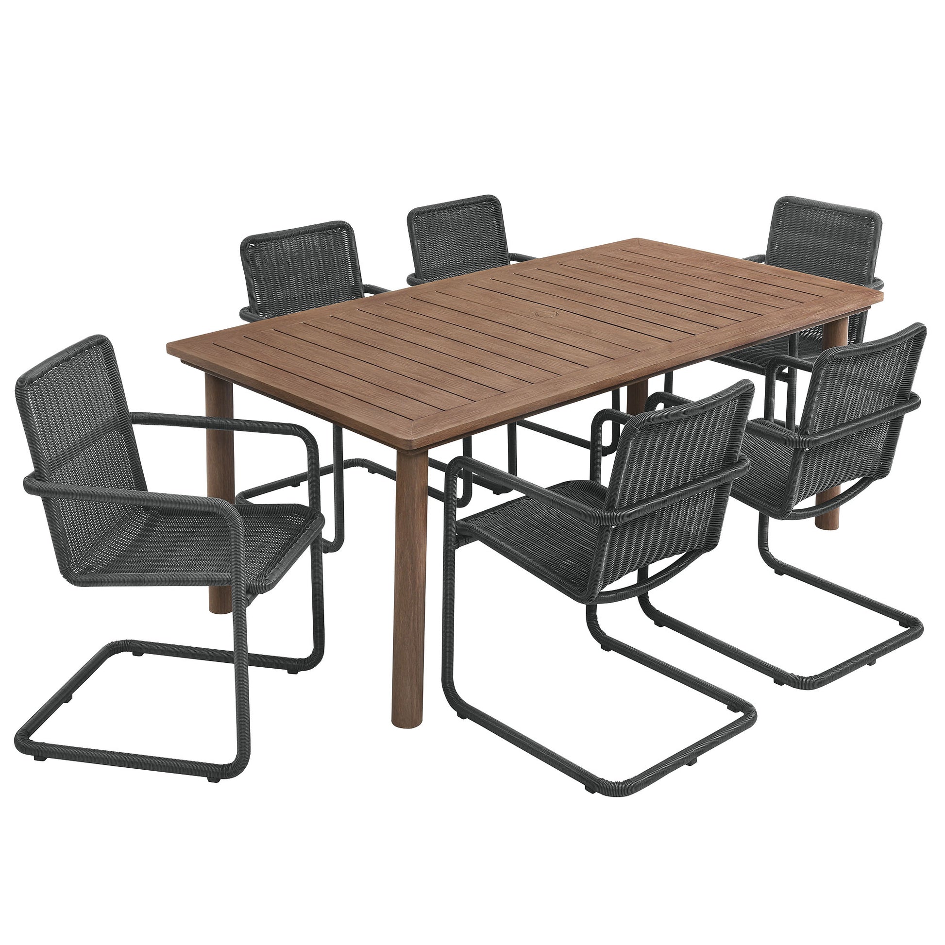 Abacus 7-Piece Rectangular Outdoor Patio Aluminum Dining Table Set with Rattan Armchairs by Modway - Best Buy Furniture