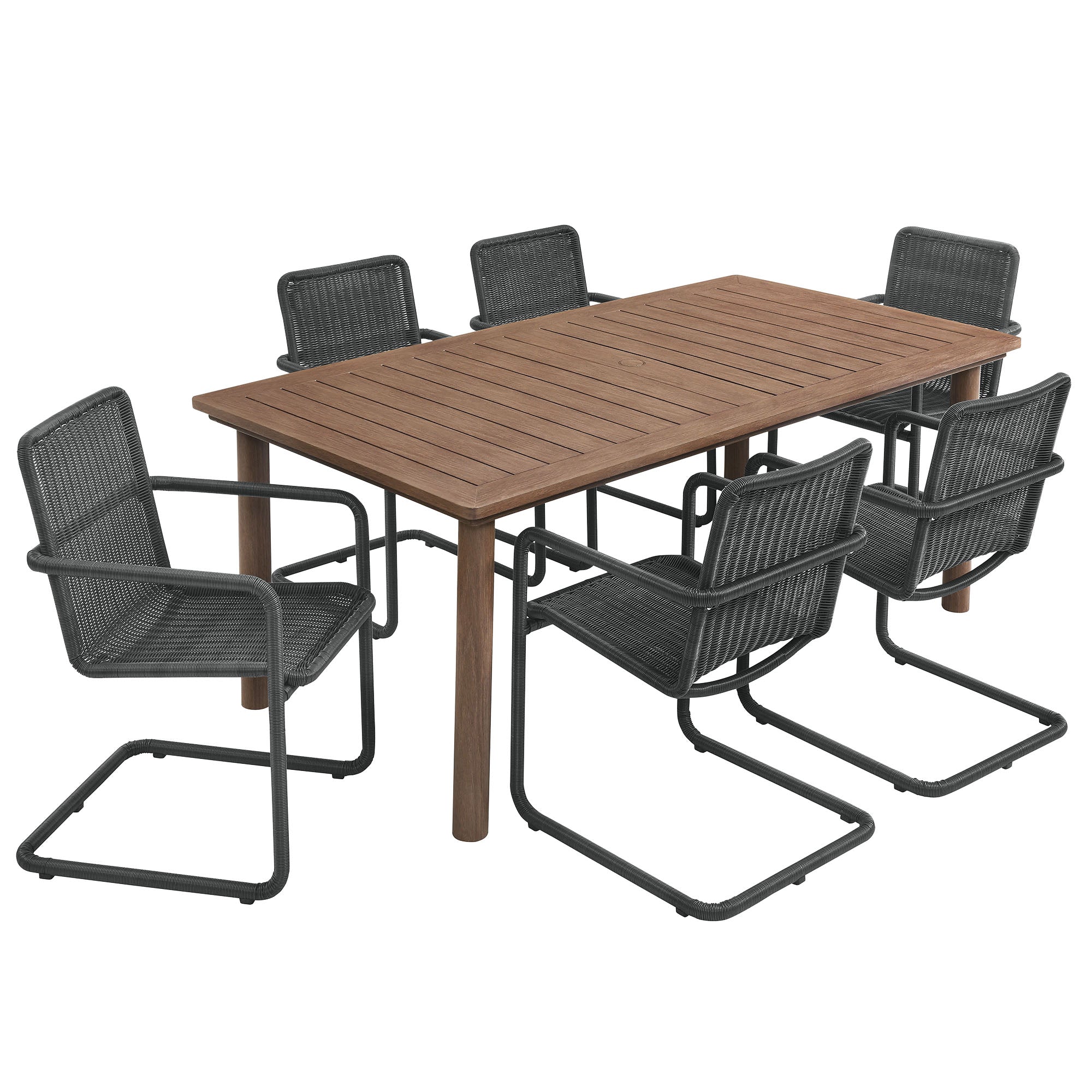 Abacus 7-Piece Rectangular Outdoor Patio Aluminum Dining Table Set with Rattan Armchairs by Modway - Best Buy Furniture