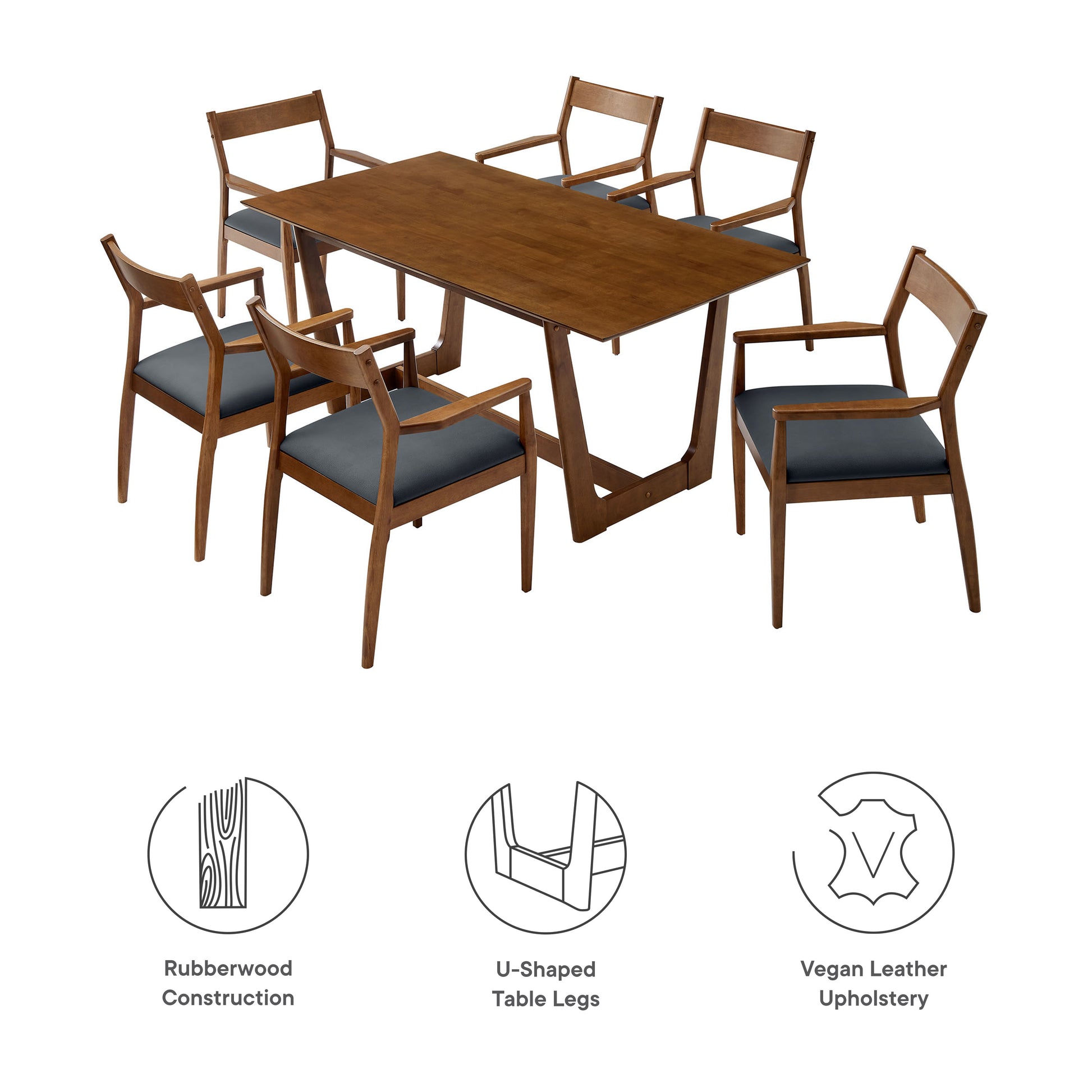 Solara 7-Piece Wood Dining Set with Vegan Leather Armchairs by Modway - Best Buy Furniture
