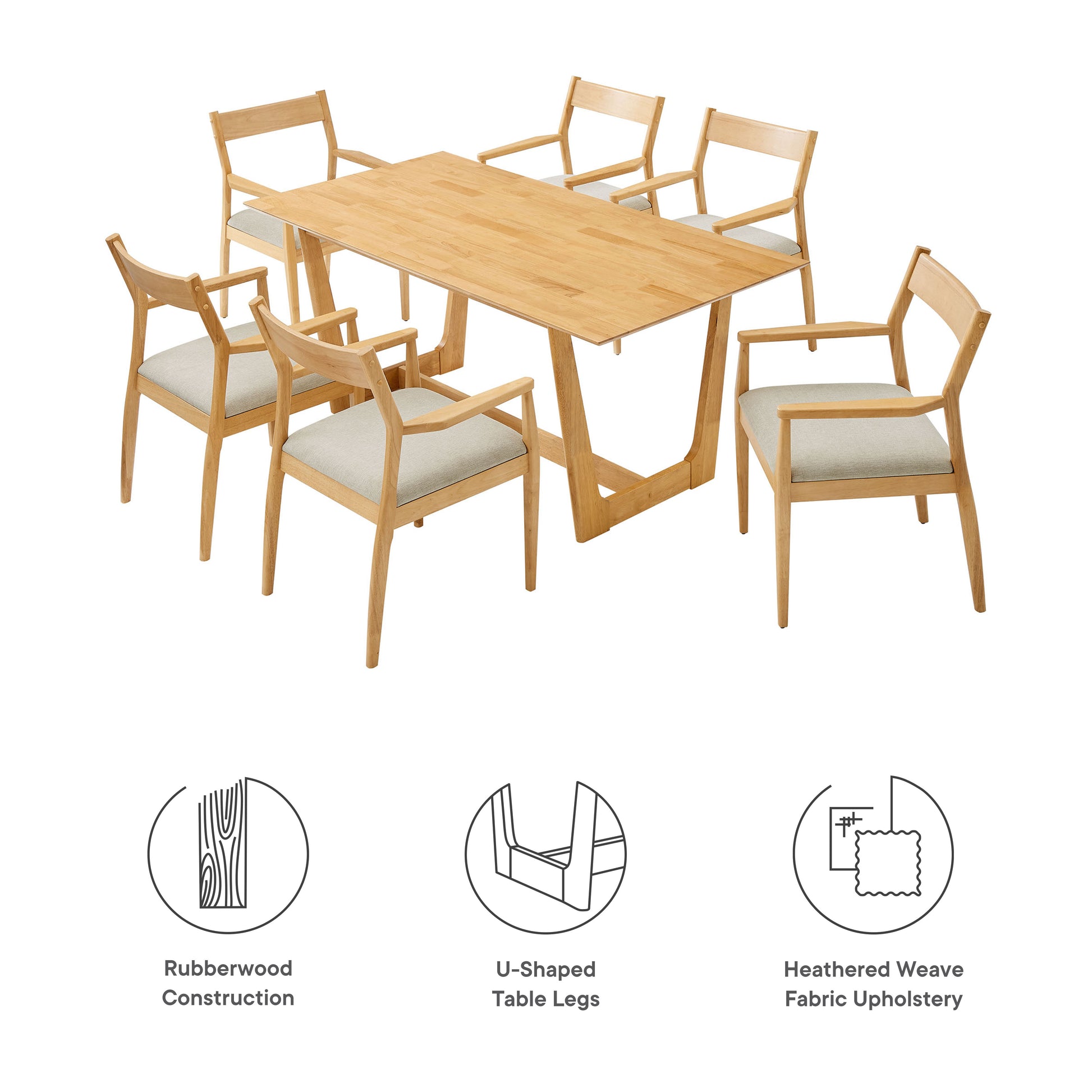 Solara 7-Piece Wood Dining Set with Fabric Upholstered Armchairs by Modway - Best Buy Furniture
