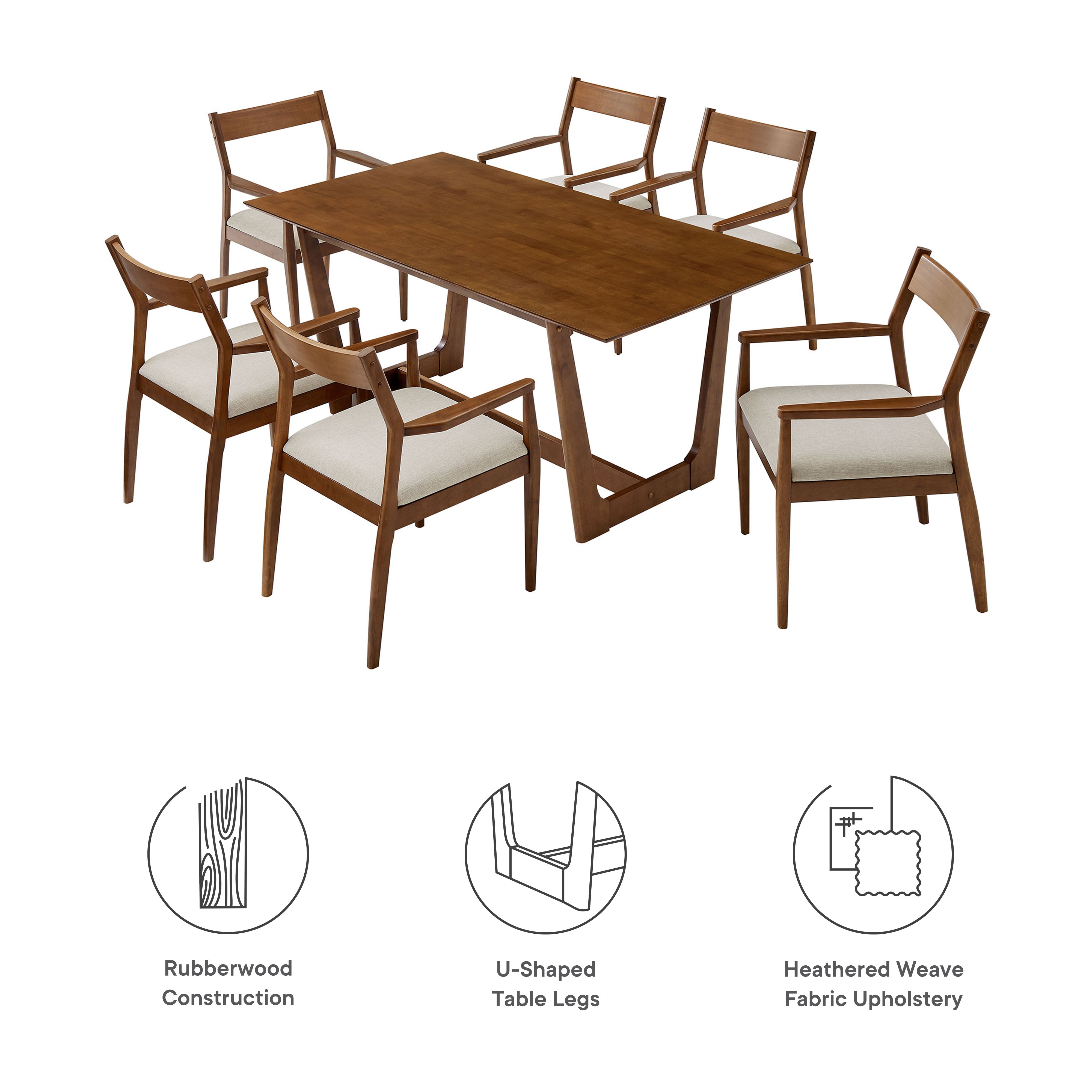 Solara 7-Piece Wood Dining Set with Fabric Upholstered Armchairs by Modway - Best Buy Furniture
