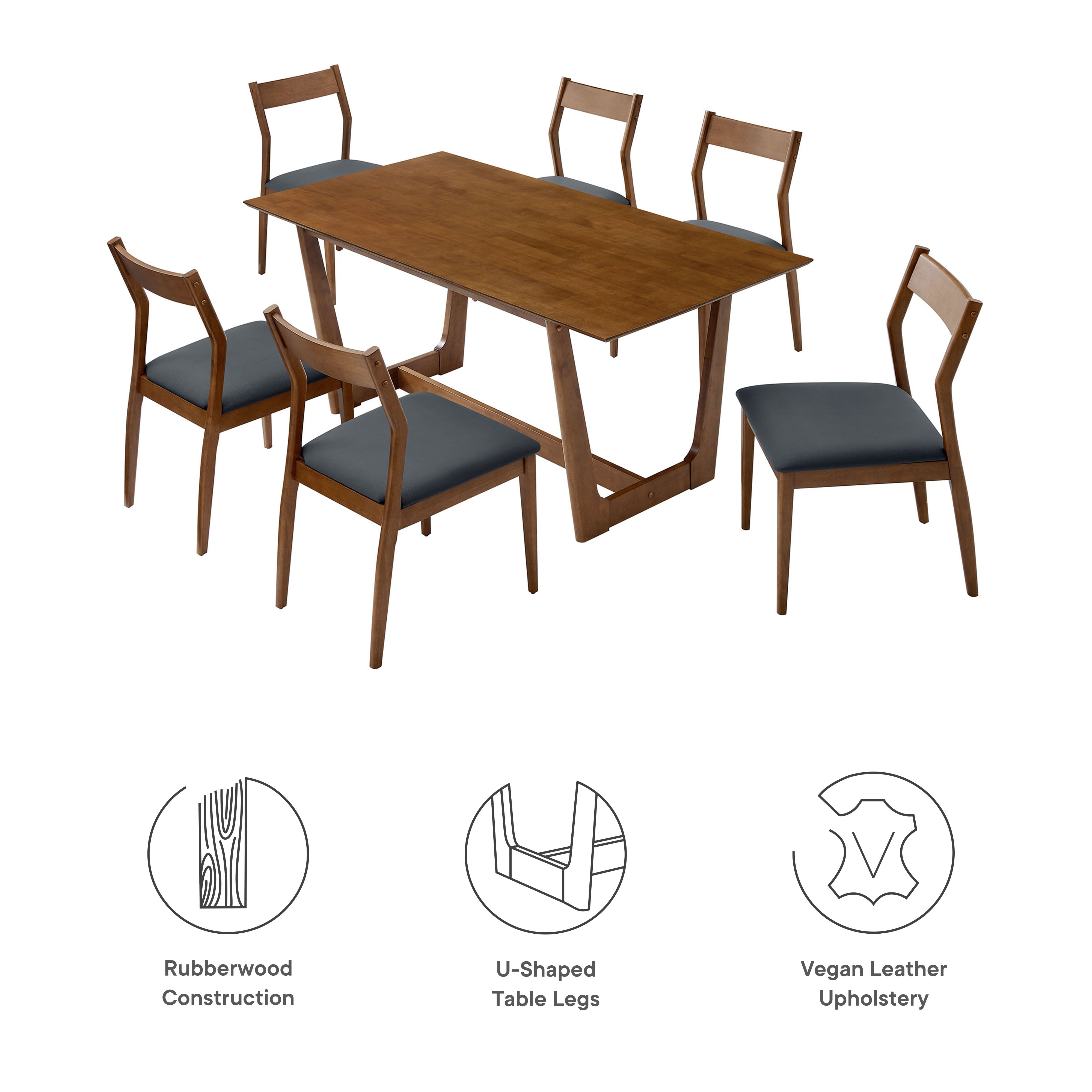 Solara 7-Piece Wood Dining Set with Vegan Leather Side Chairs by Modway - Best Buy Furniture