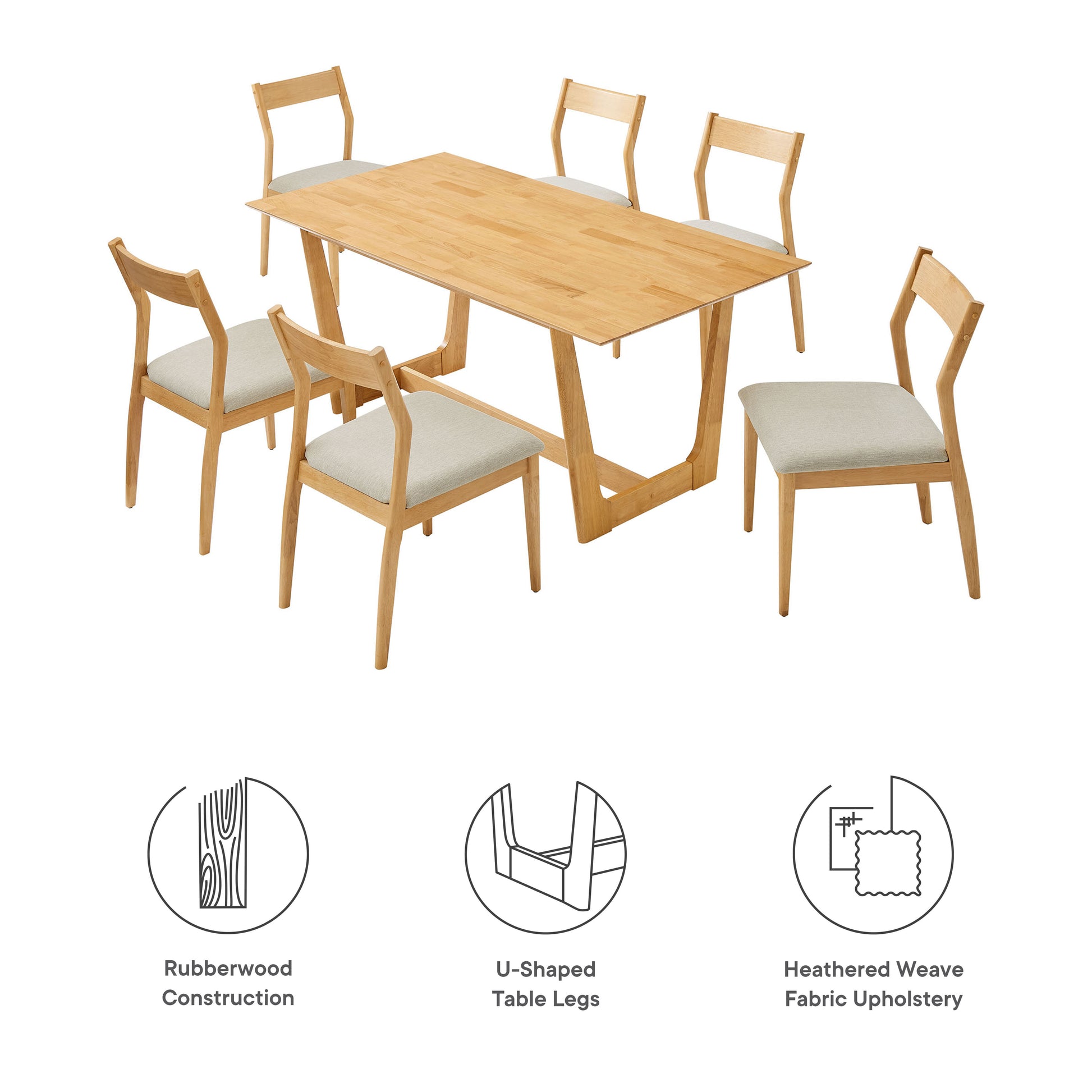 Solara 7-Piece Wood Dining Set with Fabric Upholstered Side Chairs by Modway - Best Buy Furniture