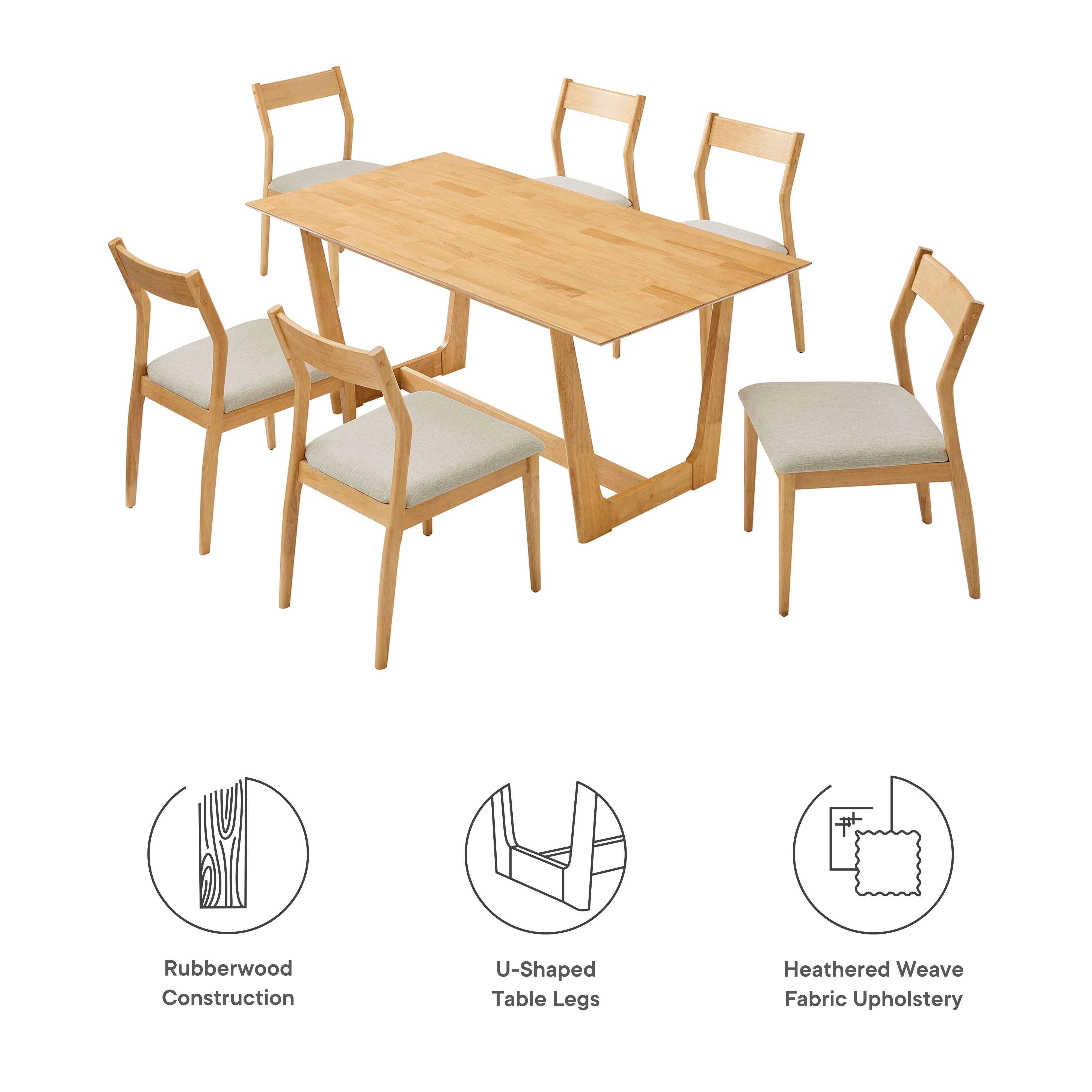 Solara 7-Piece Wood Dining Set with Fabric Upholstered Side Chairs by Modway - Best Buy Furniture