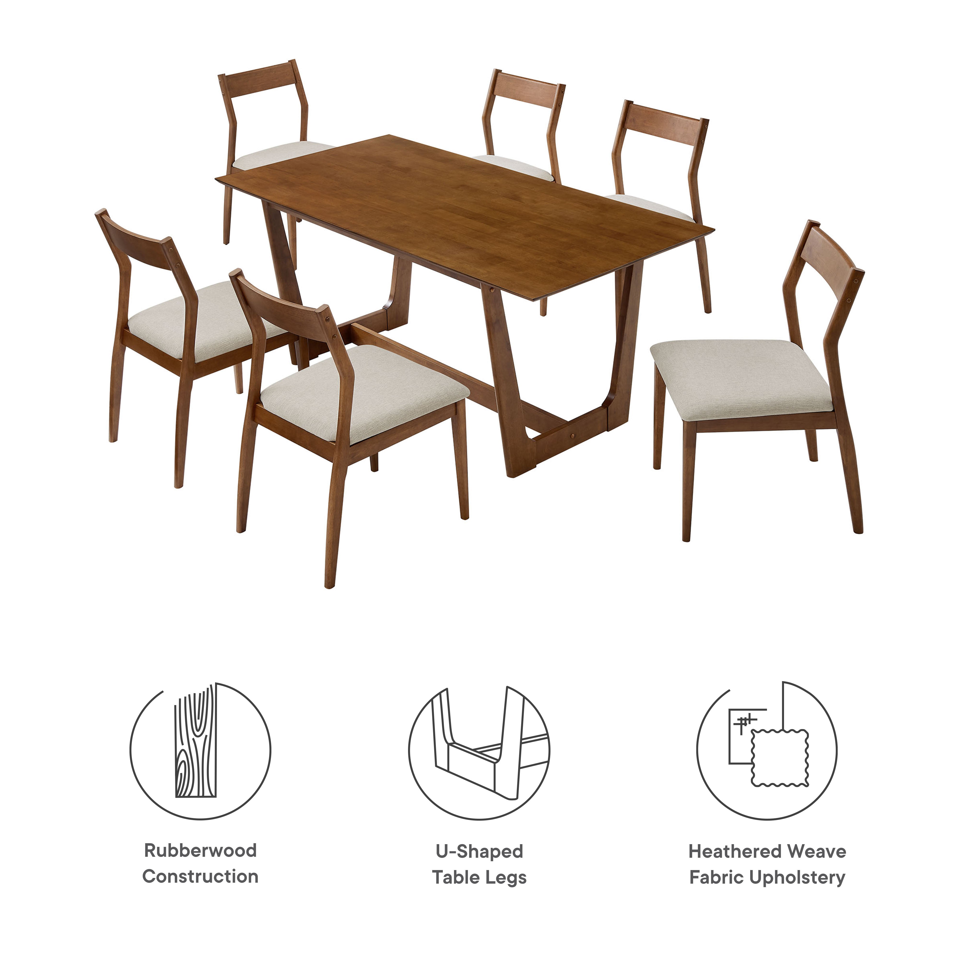 Solara 7-Piece Wood Dining Set with Fabric Upholstered Side Chairs by Modway - Best Buy Furniture