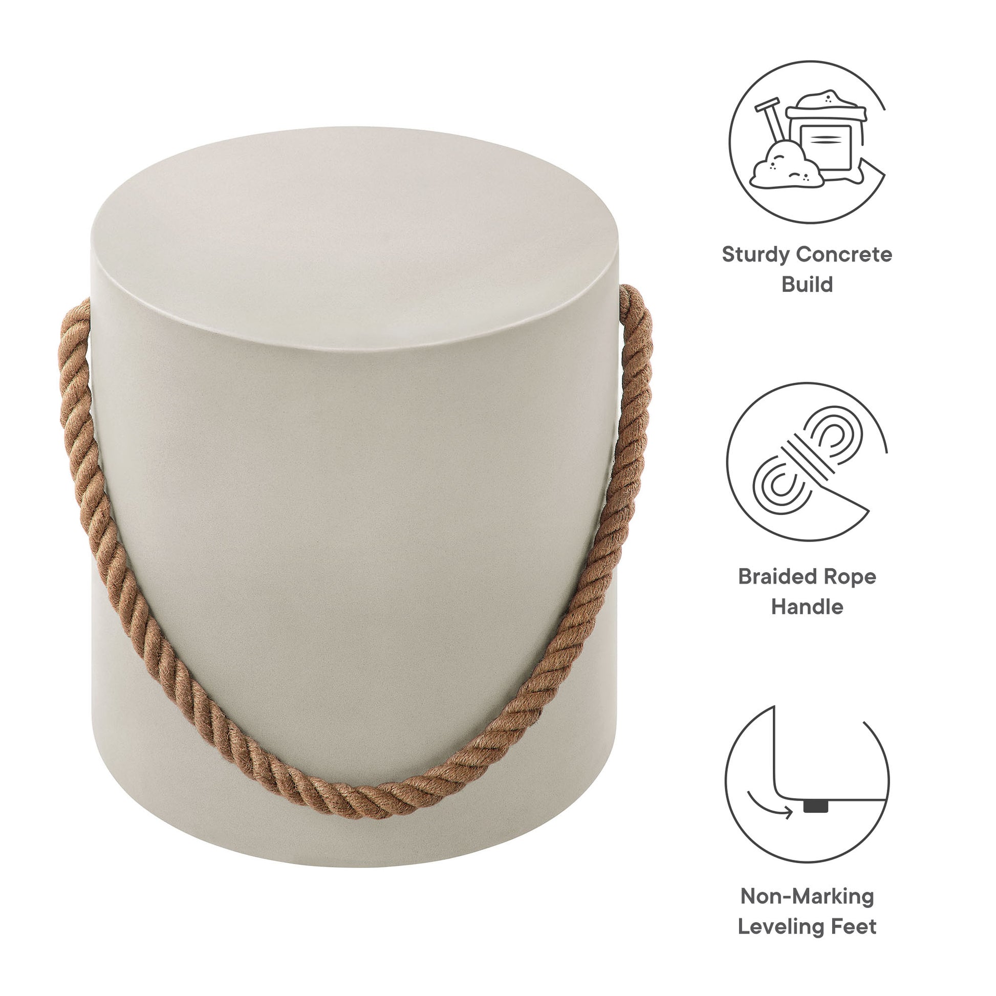 Isera Indoor - Outdoor Patio Rope Concrete Side Table Stool by Modway - Best Buy Furniture