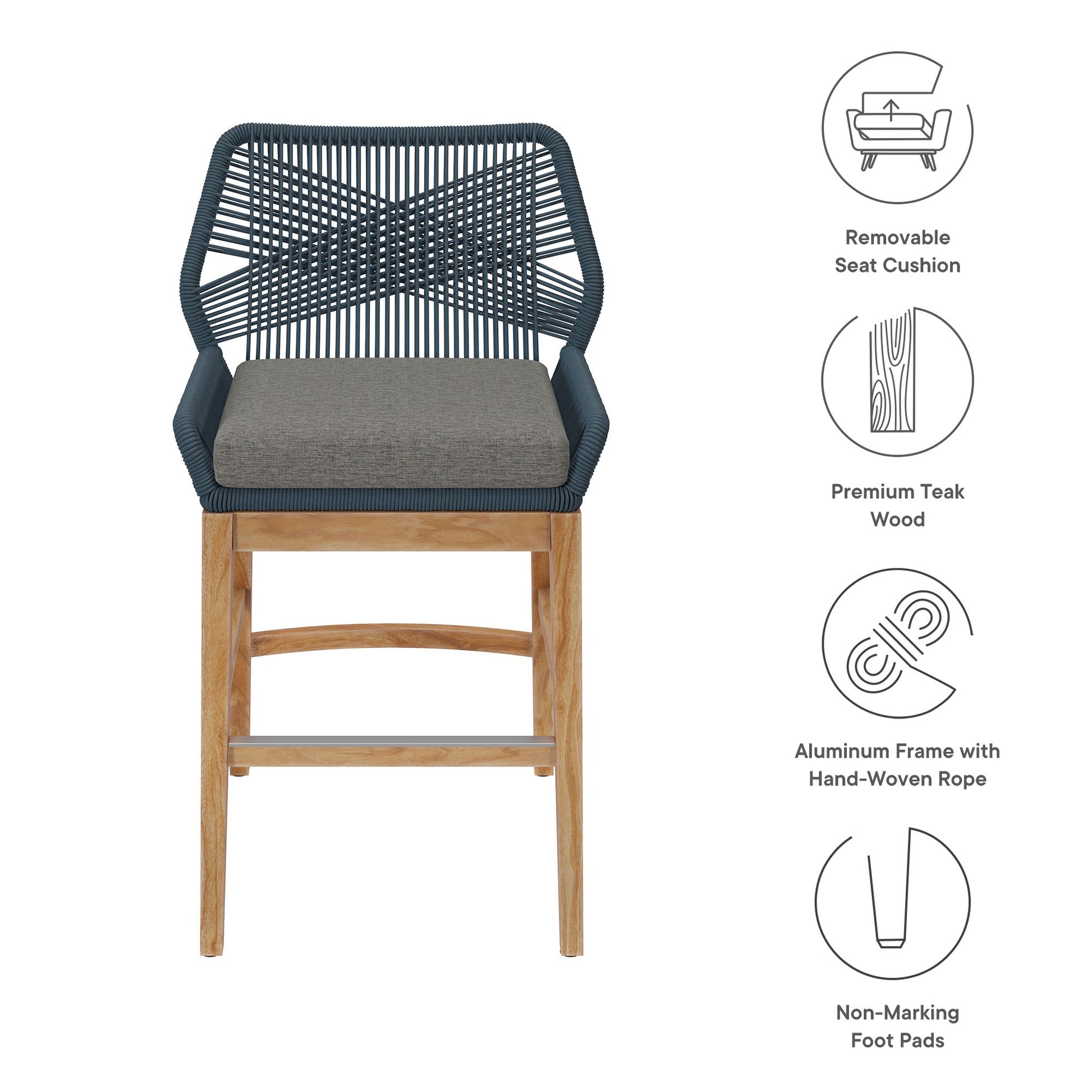 Wellspring Outdoor Patio Teak and Rope Counter Stool by Modway - Best Buy Furniture