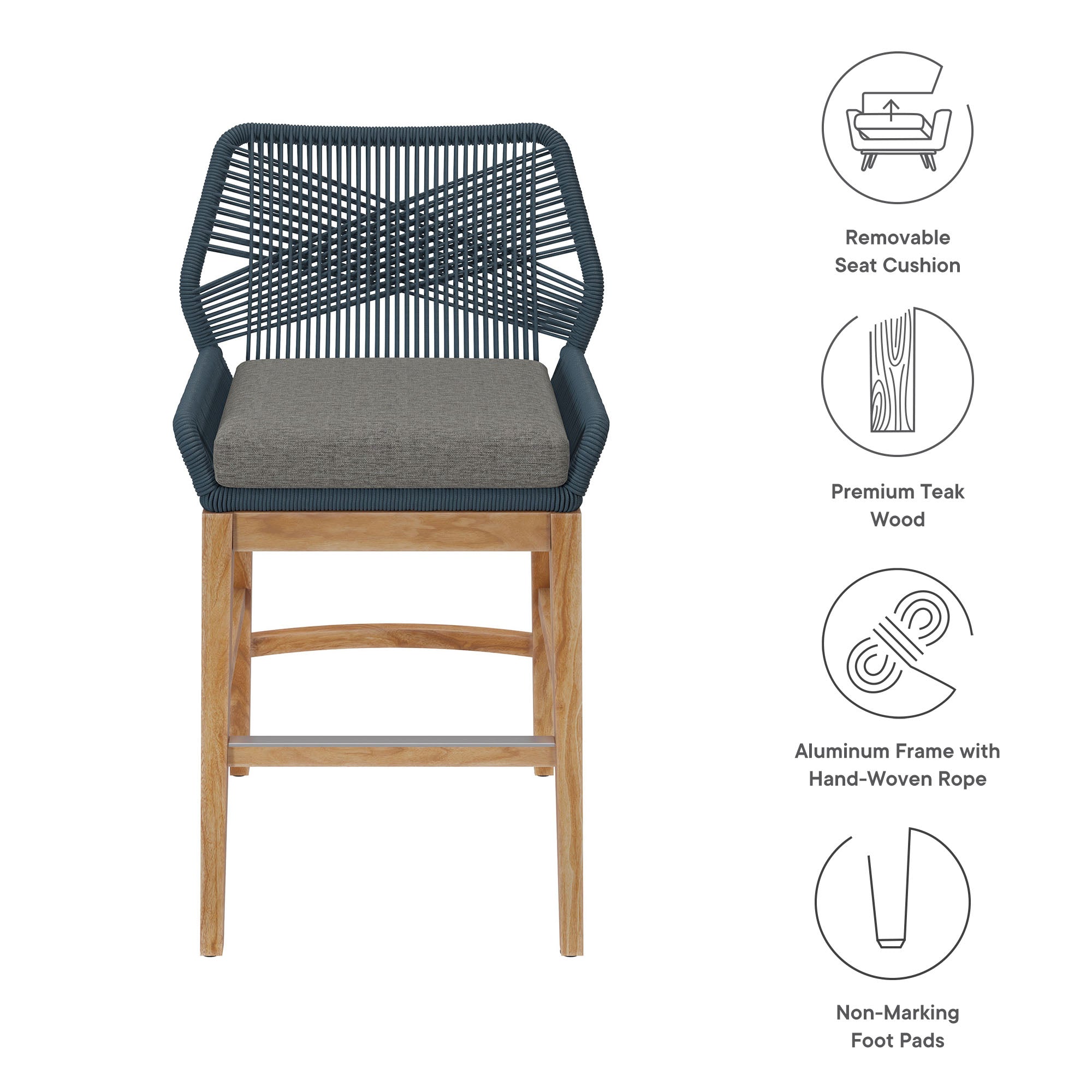 Wellspring Outdoor Patio Teak and Rope Counter Stool by Modway - Best Buy Furniture