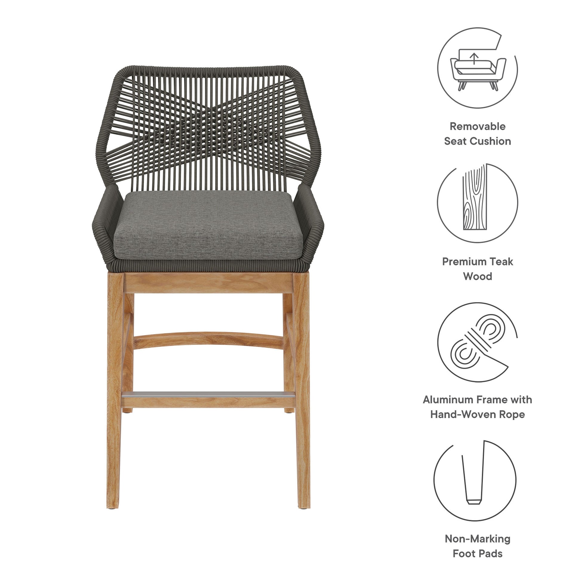 Wellspring Outdoor Patio Teak and Rope Counter Stool by Modway - Best Buy Furniture