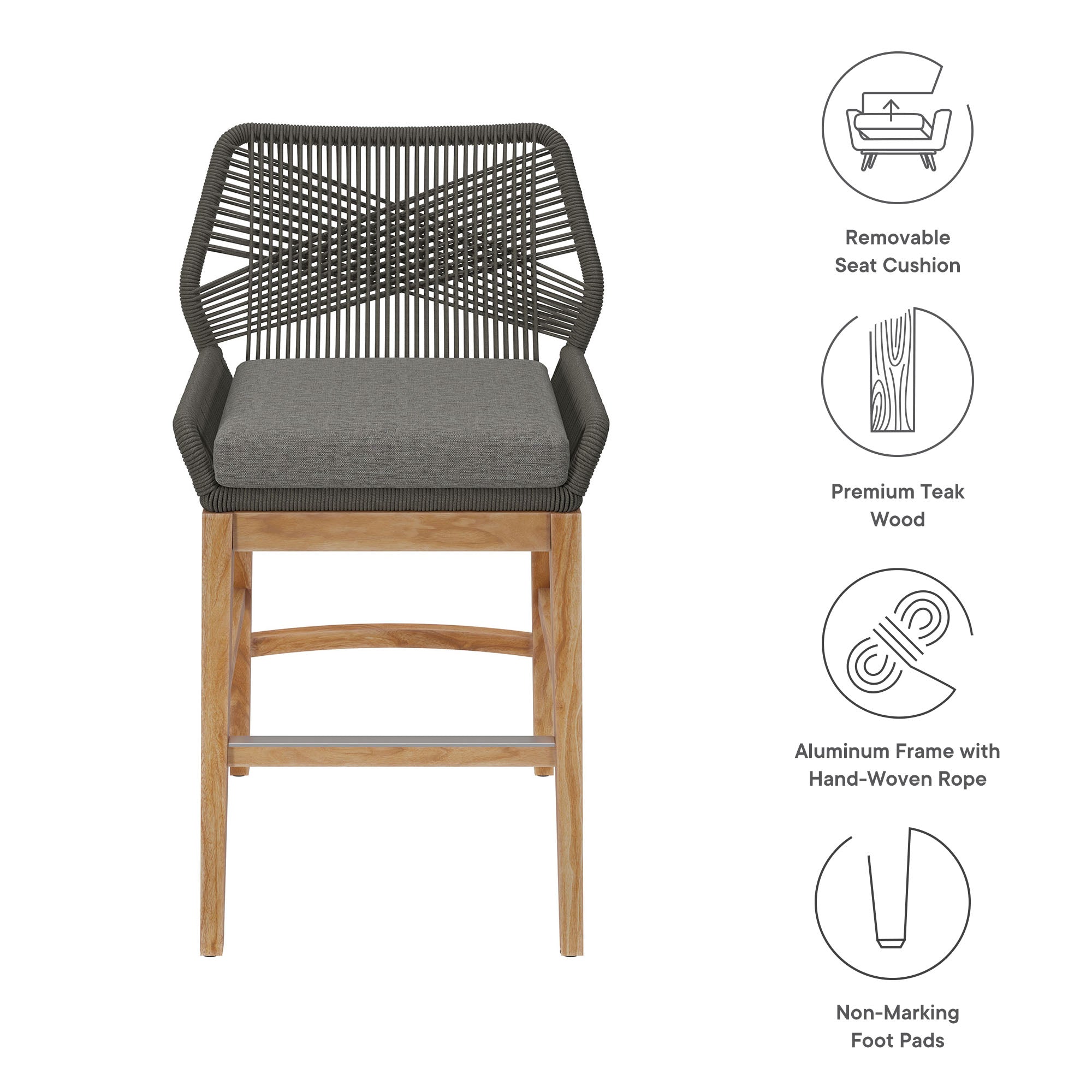 Wellspring Outdoor Patio Teak and Rope Counter Stool by Modway - Best Buy Furniture