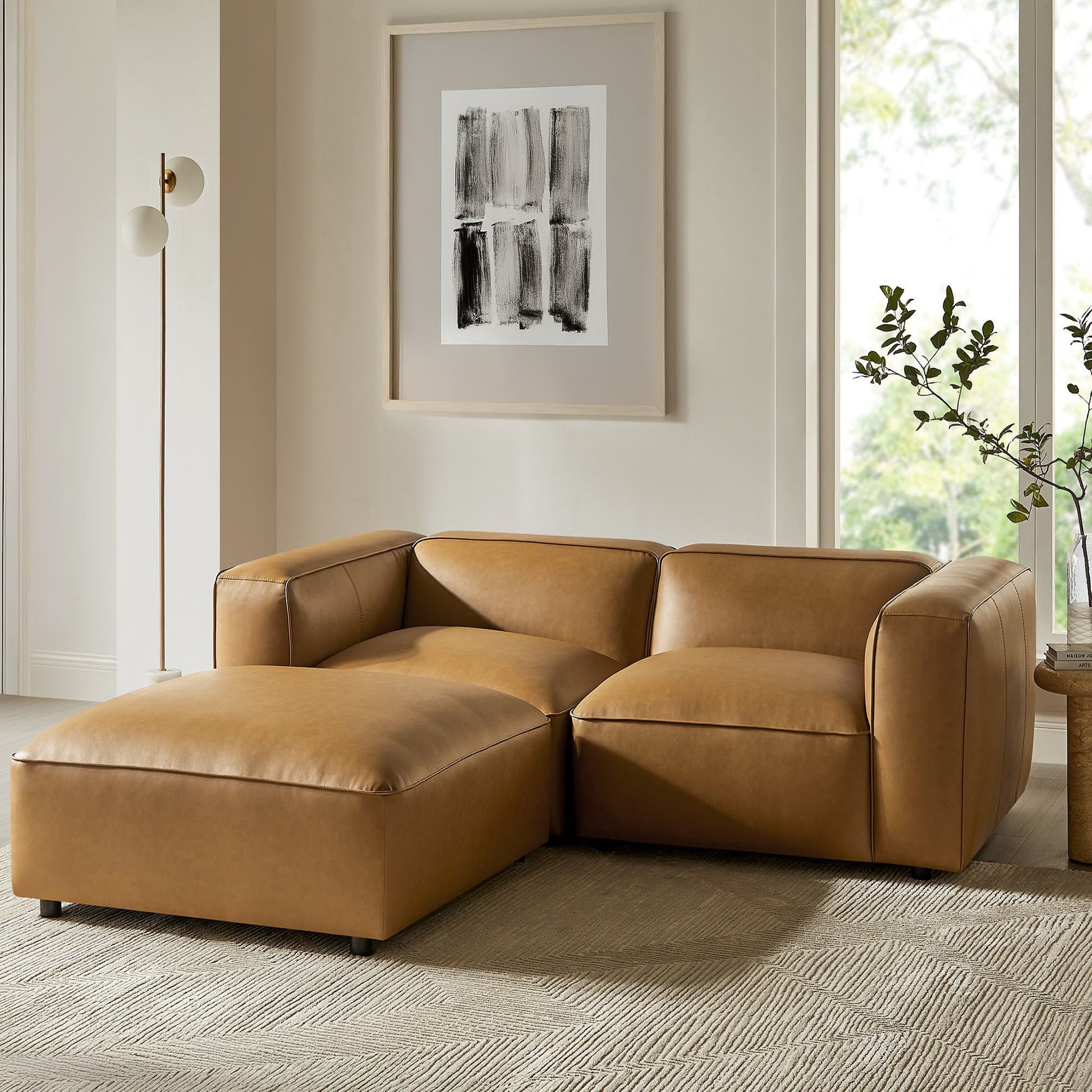 Auren 3-Piece Upholstered Vegan Leather Modular Loveseat with Ottoman by Modway - Best Buy Furniture