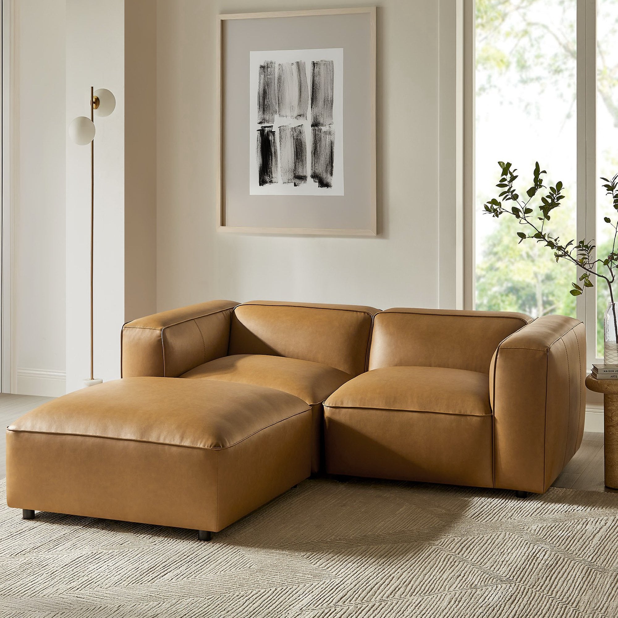Auren 3-Piece Upholstered Vegan Leather Modular Loveseat with Ottoman by Modway - Best Buy Furniture