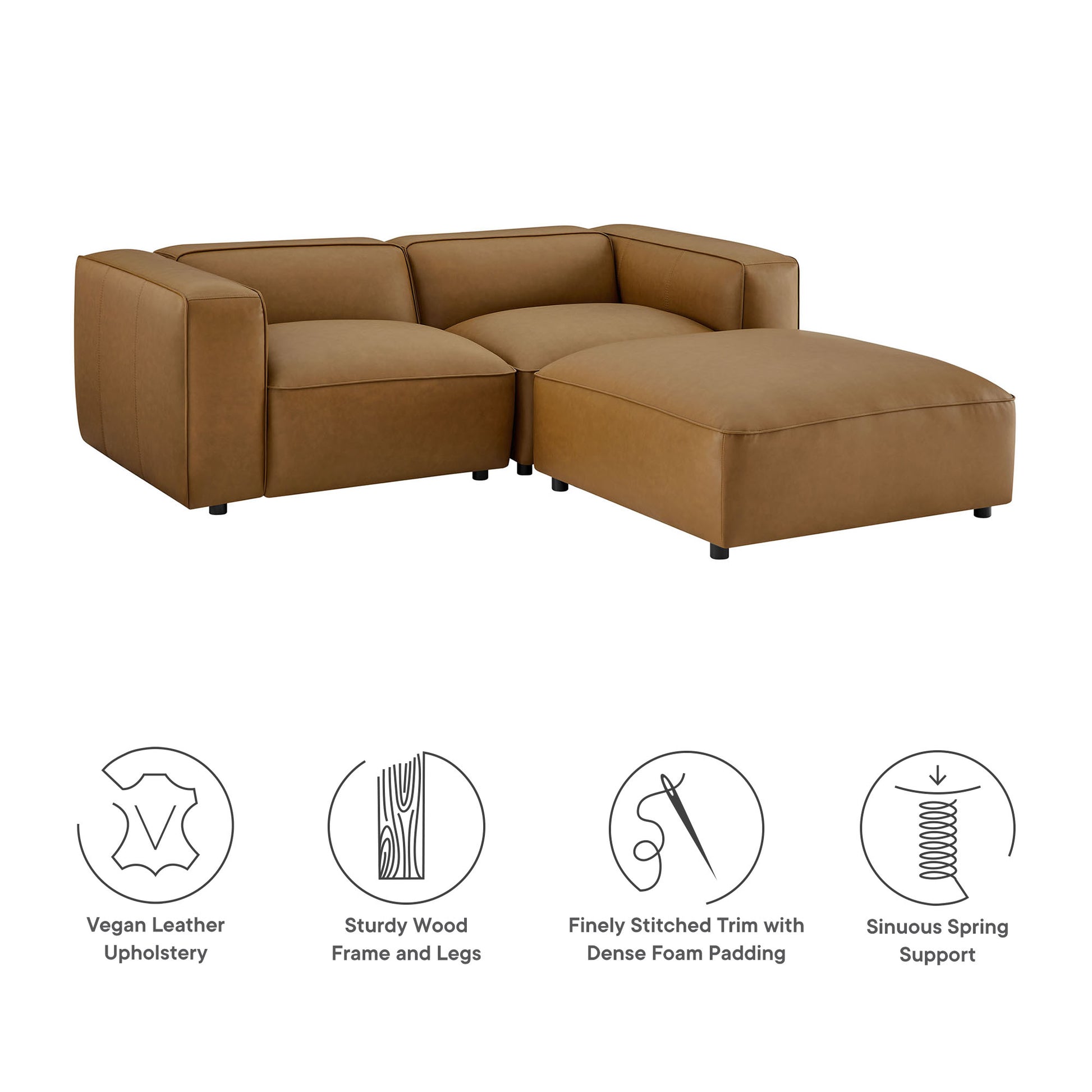 Auren 3-Piece Upholstered Vegan Leather Modular Loveseat with Ottoman by Modway - Best Buy Furniture