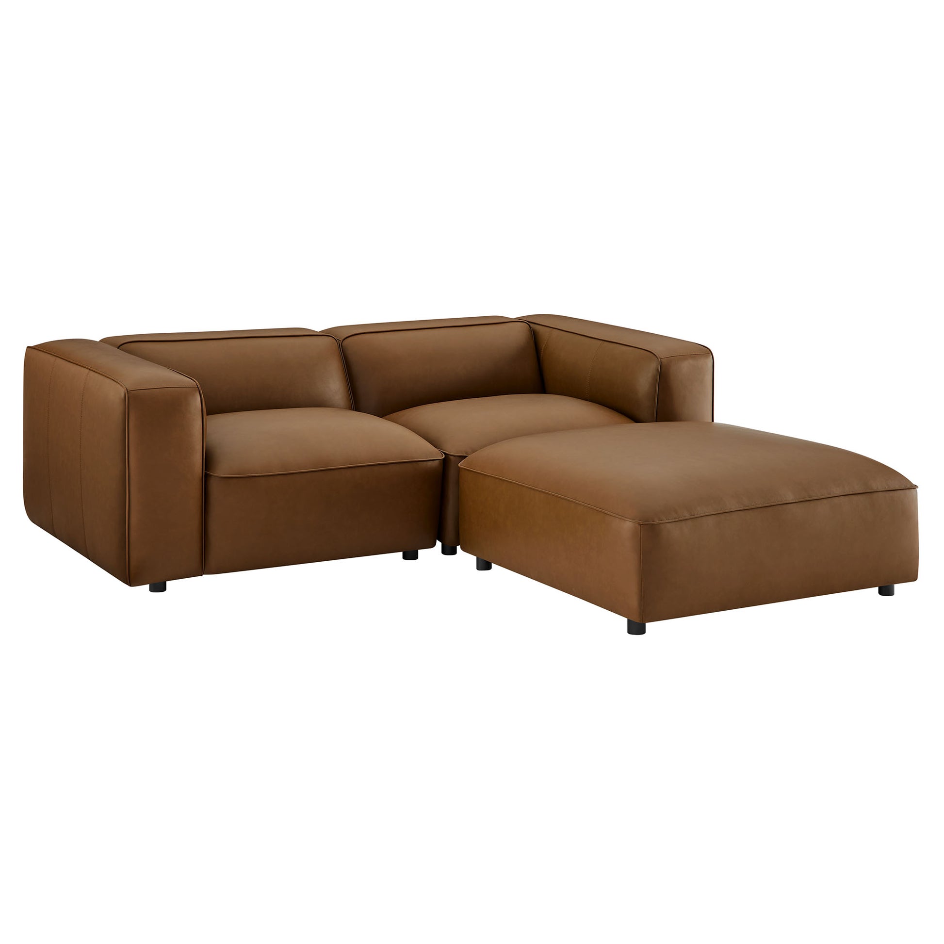 Auren 3-Piece Upholstered Vegan Leather Modular Loveseat with Ottoman by Modway - Best Buy Furniture