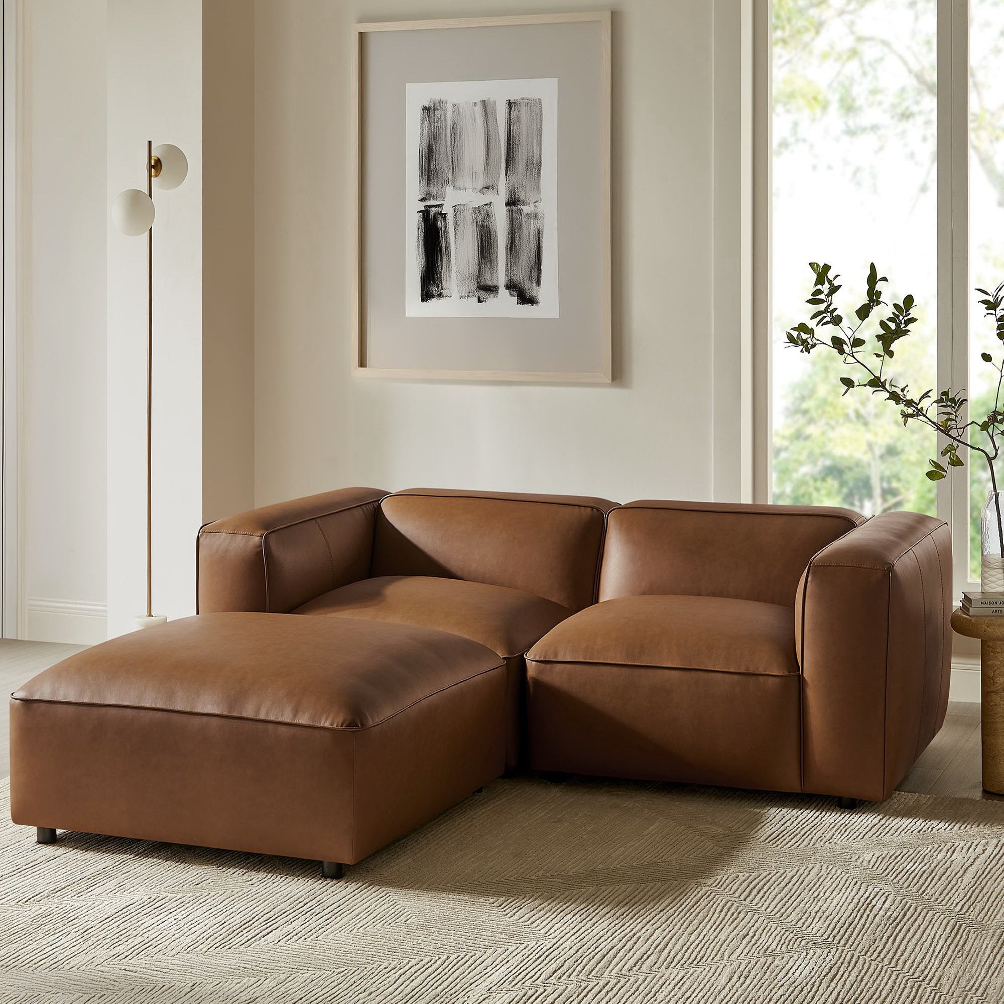 Auren 3-Piece Upholstered Vegan Leather Modular Loveseat with Ottoman by Modway - Best Buy Furniture
