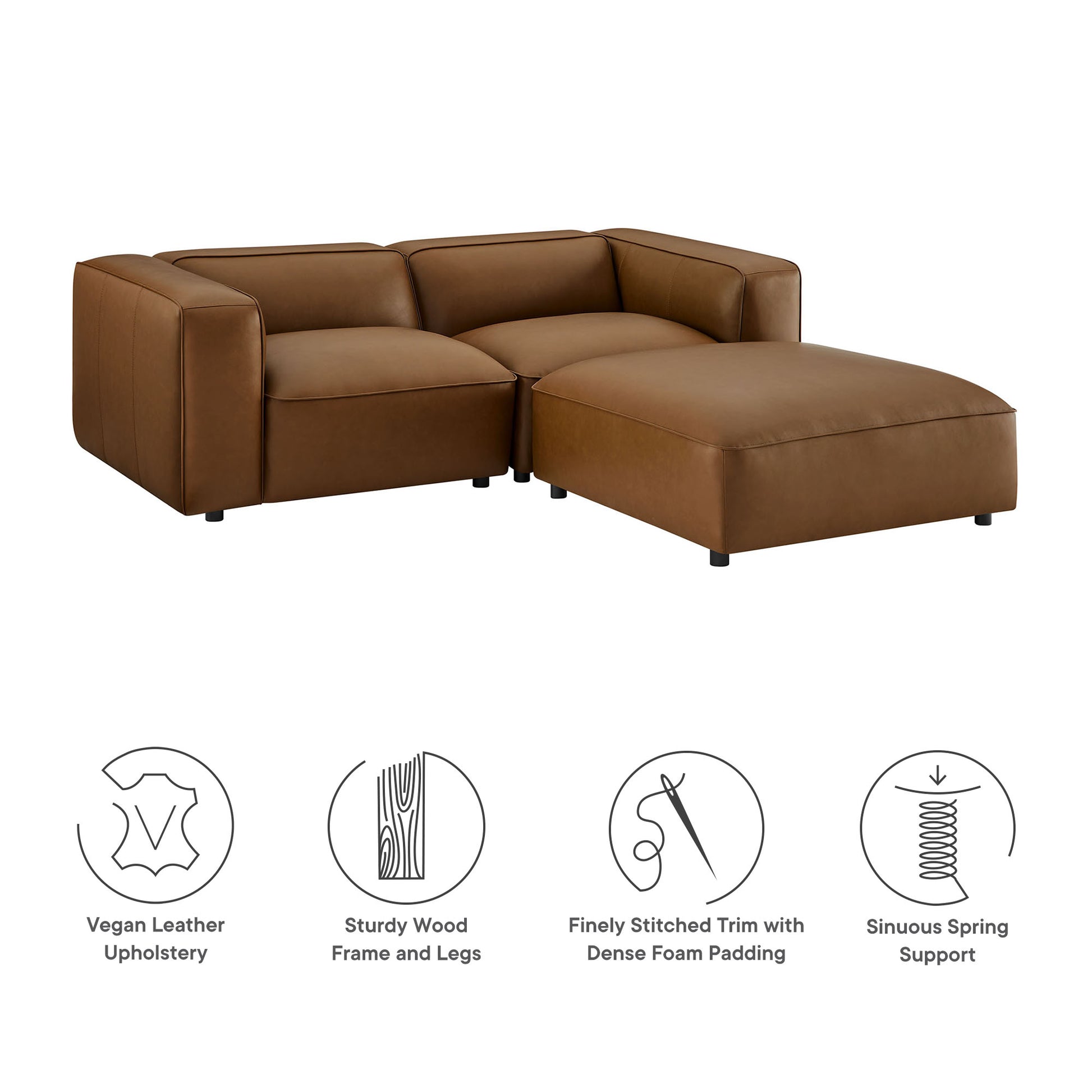Auren 3-Piece Upholstered Vegan Leather Modular Loveseat with Ottoman by Modway - Best Buy Furniture