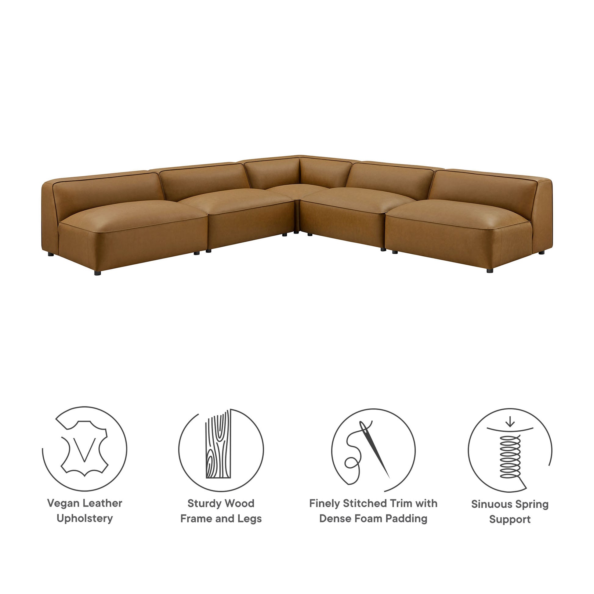 Auren 5-Piece Upholstered Armless L-Shaped Vegan Leather Modular Sofa by Modway - Best Buy Furniture